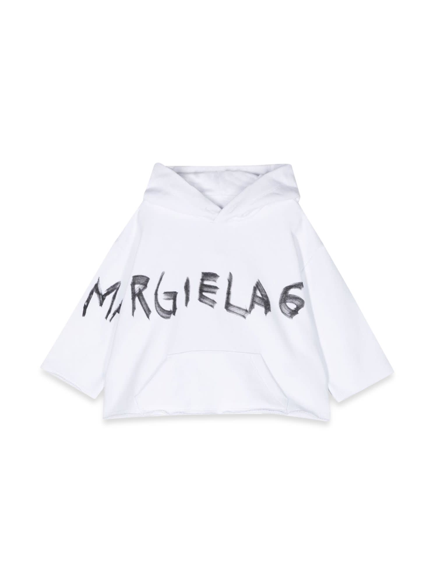 Mm6 Maison Margiela Kids' Logo-print Raw-cut Hoodie In White