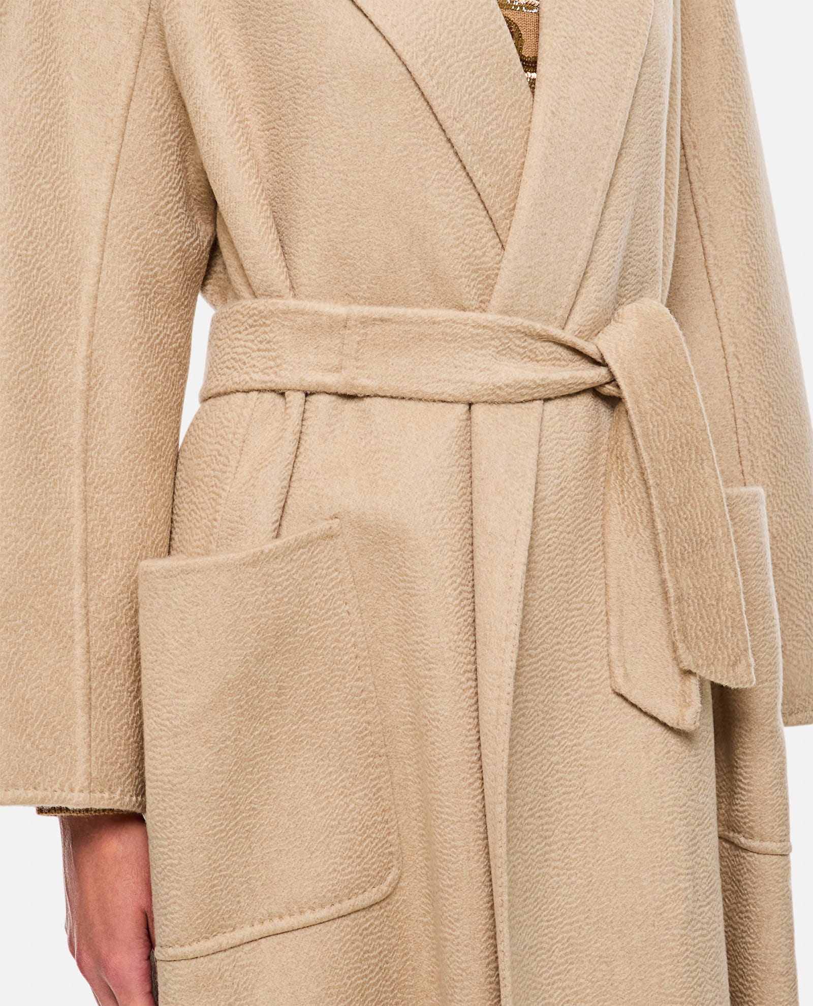 Shop Max Mara Ludmilla Belted Cashmere Midi Coat In Beige