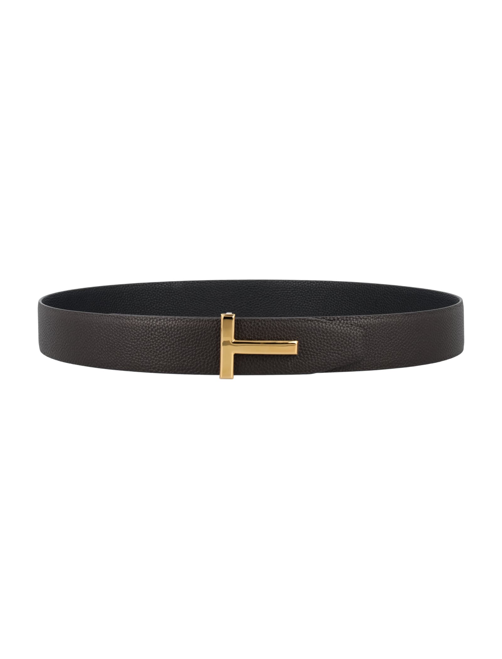 Shop Tom Ford Grain Leather Icon Belt In Brown Black Gold T