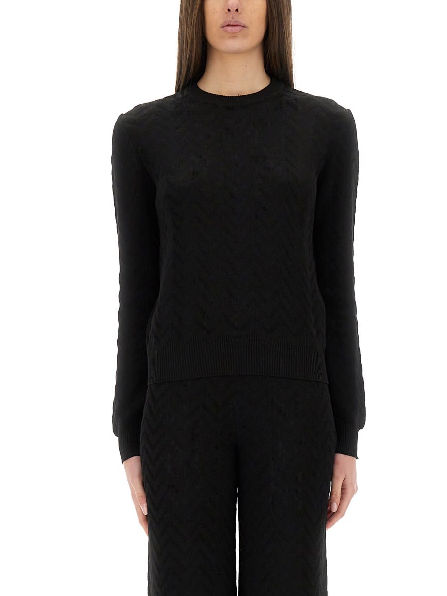 Shop Missoni Chevron Pattern Sweater In Black