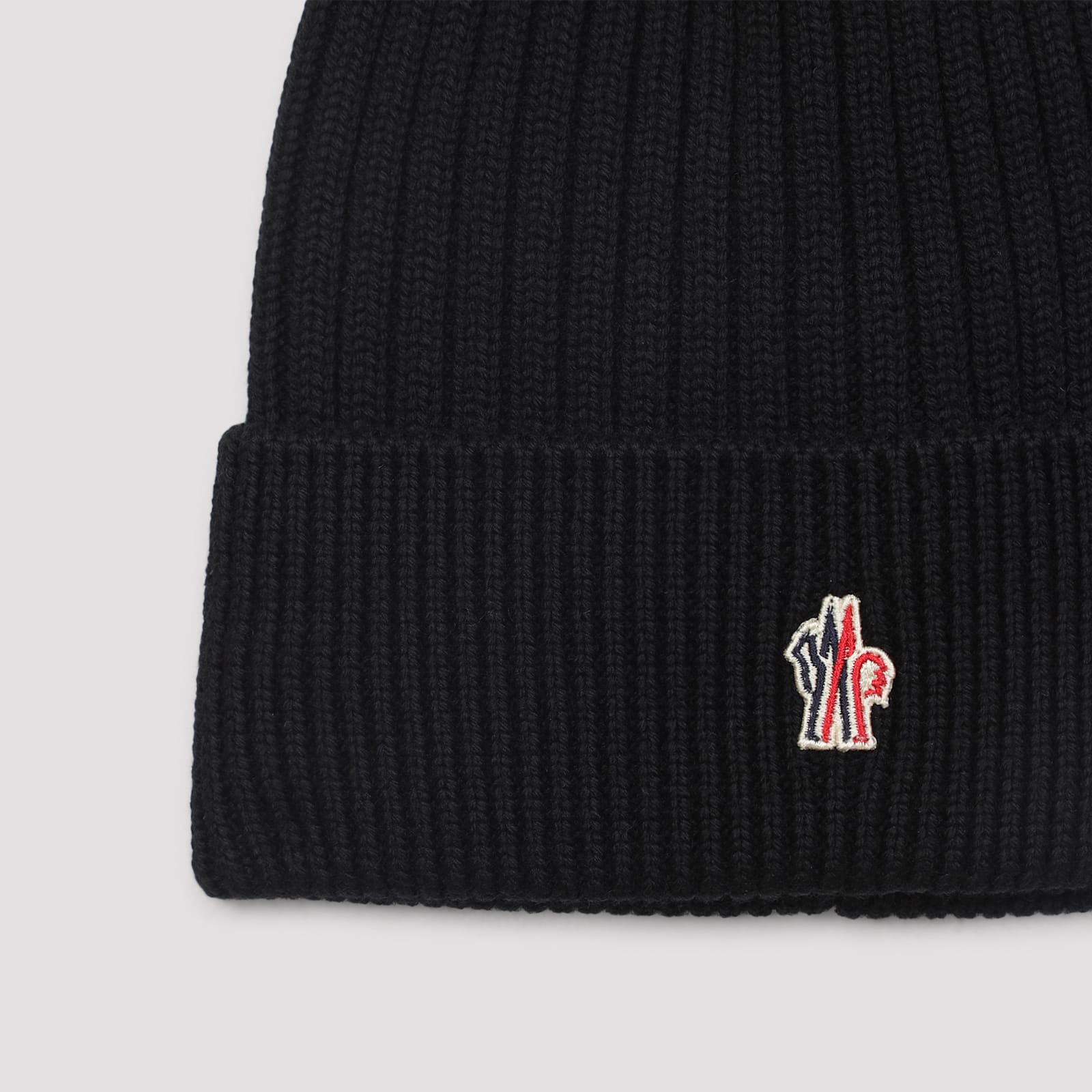 Moncler Ribbed Turn-up Beanie Hat In Wool In Black