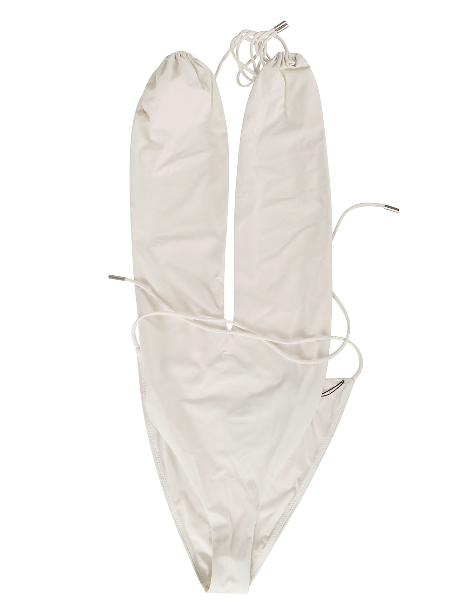 Shop Saint Laurent Maillot V-halter Swimsuit In White/cream