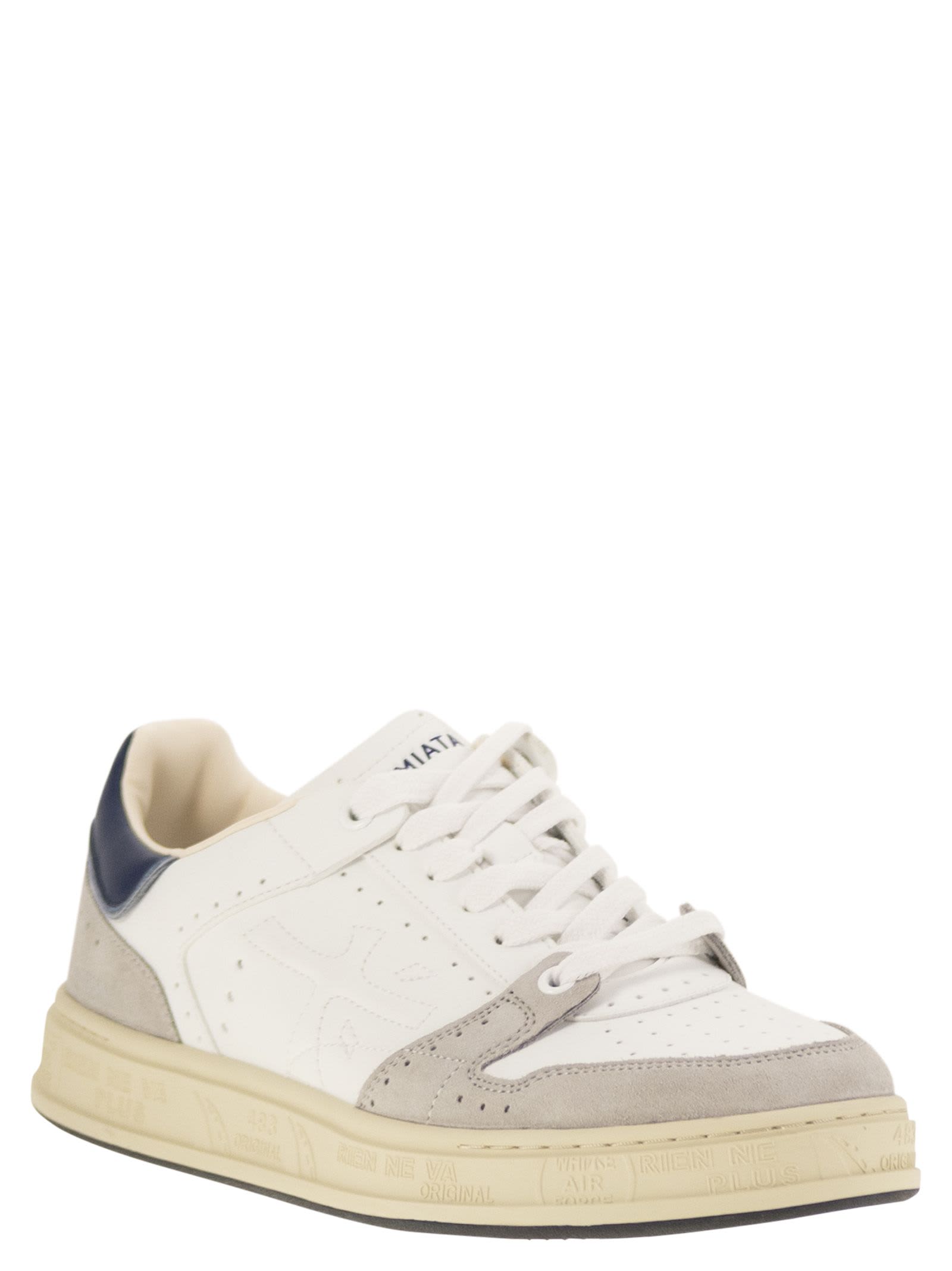 Premiata Quinn 7323 - Leather Trainers In White/blue