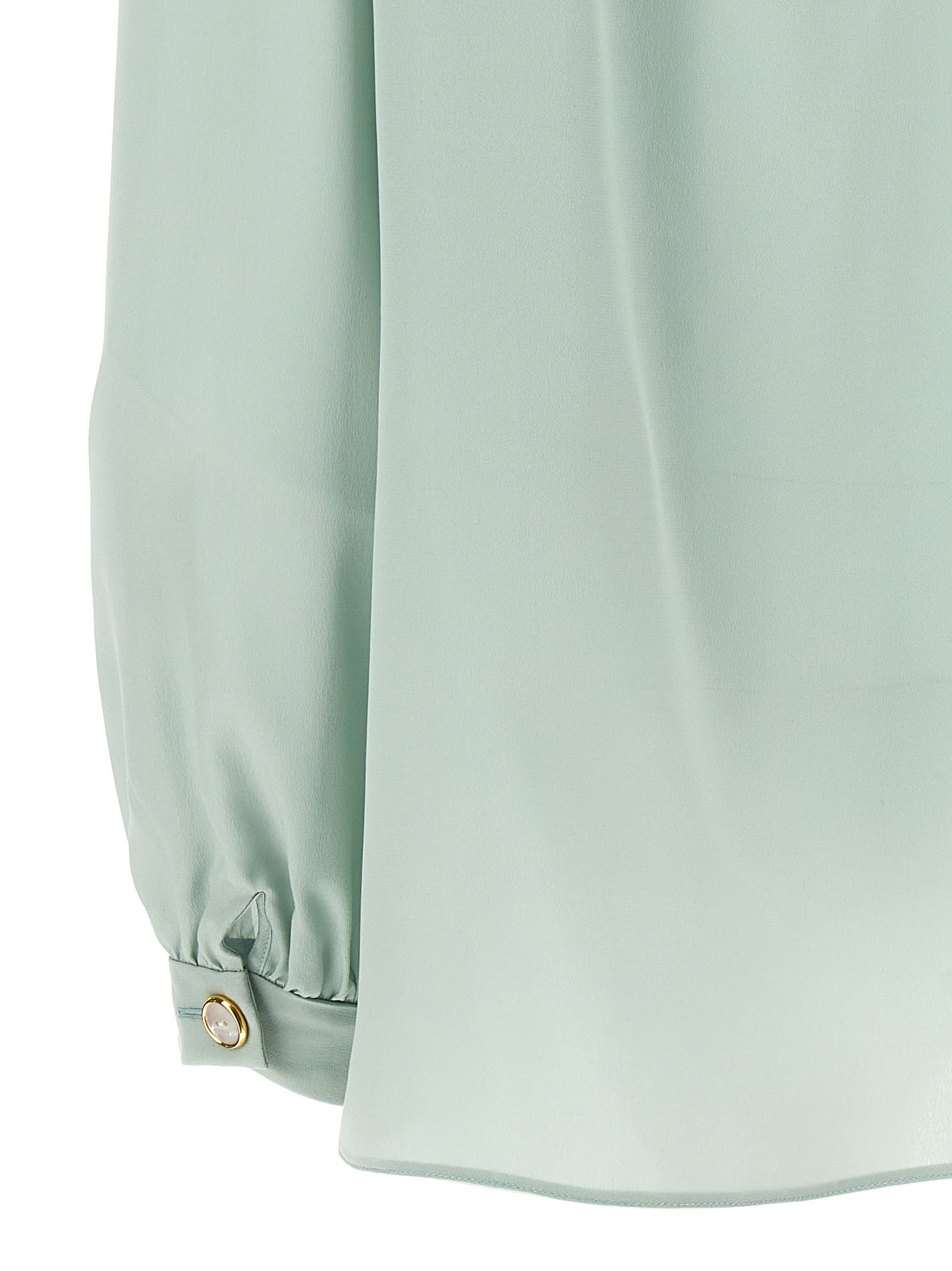 Valentino Crepe Shirt With High Neck And Ruffled Neckline In Green