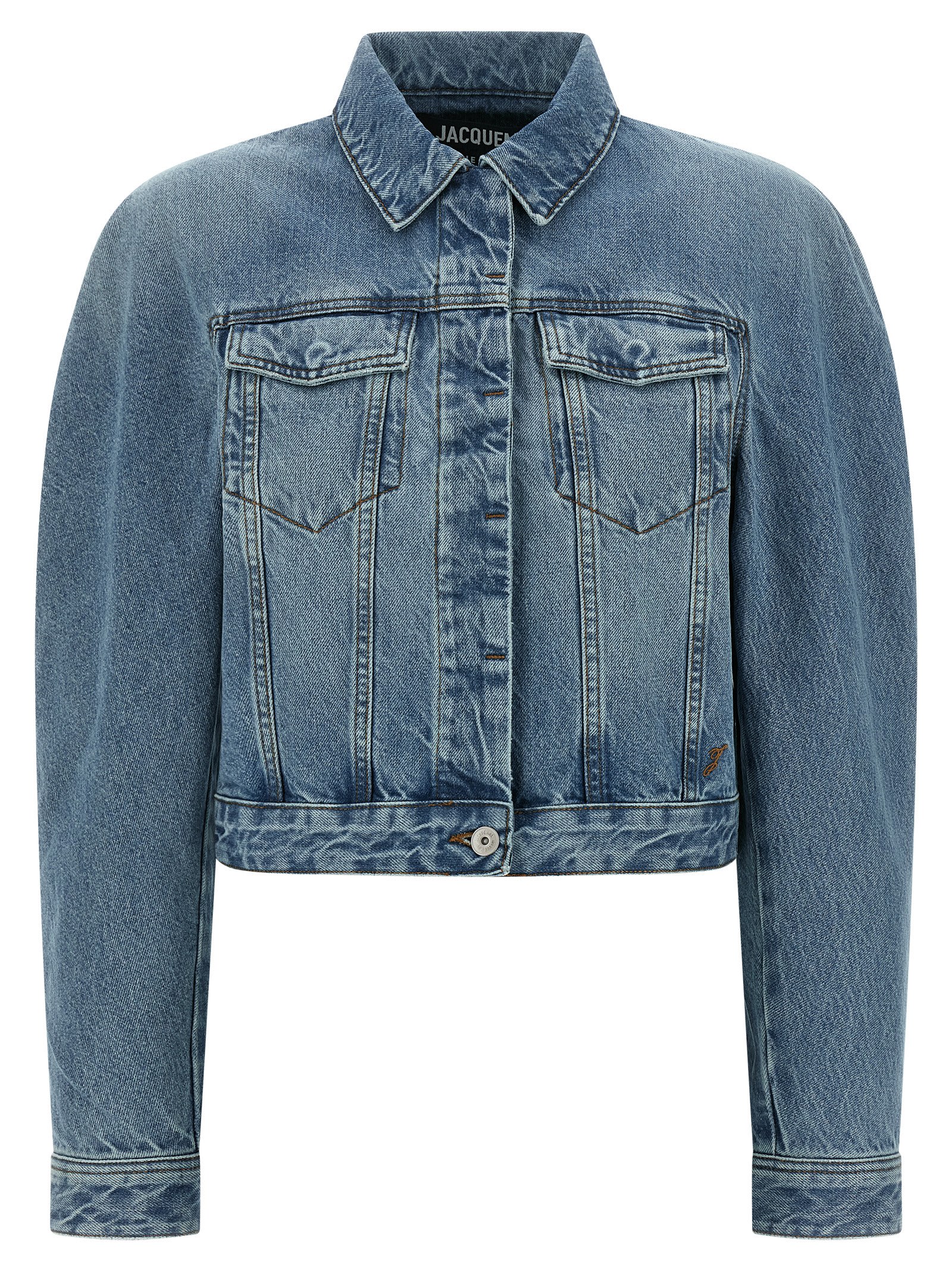 Jacquemus La Veste De-nimes Ovalo Puffer Jackets Light Blue In Blue