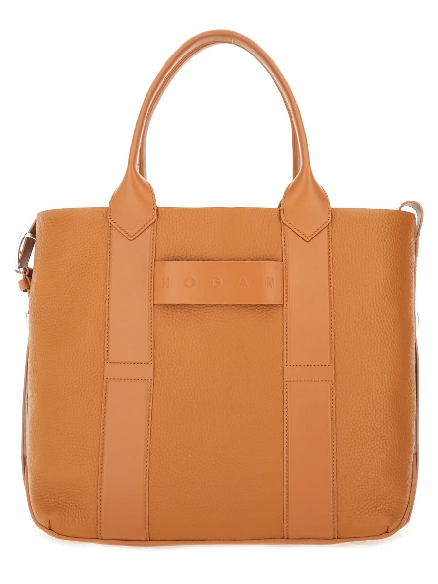 Hogan Script Shopping Bag In Neutral