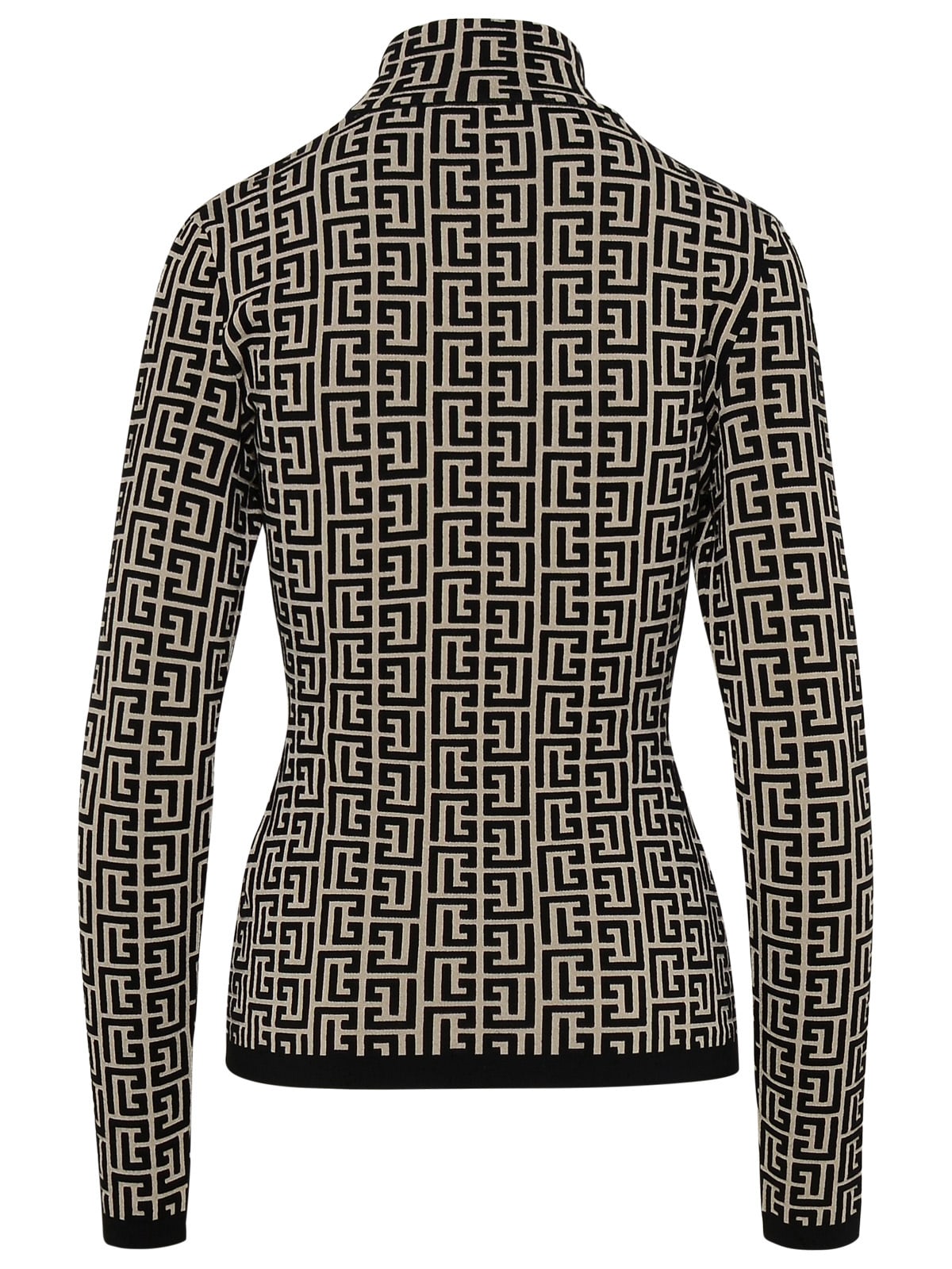 Shop Balmain Monogram Two-tone Wool Turtleneck Sweater In Avorio