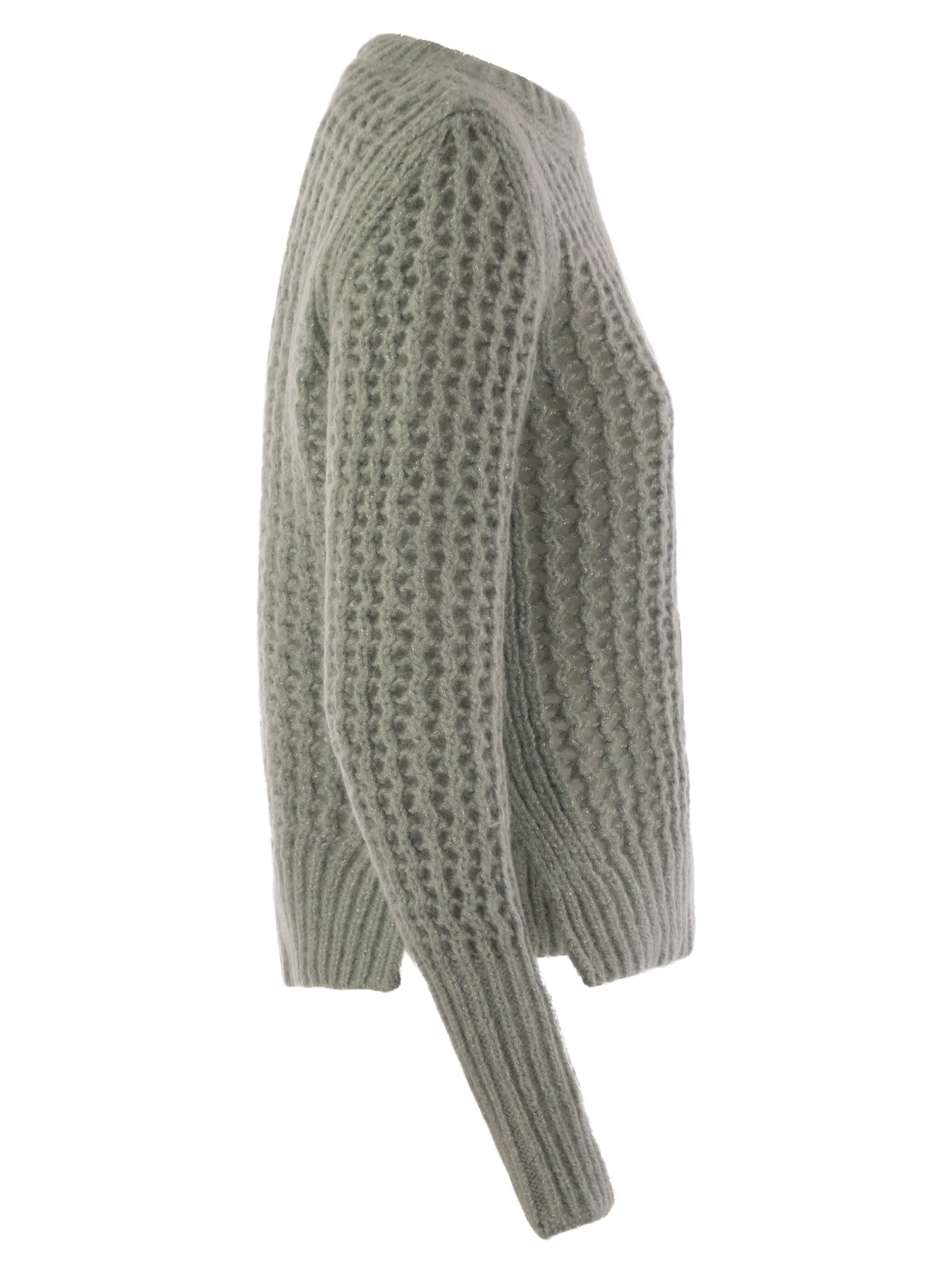 Herno Elegant Alpaca-wool Blend Sweater With Graphic Openwork In Water Green