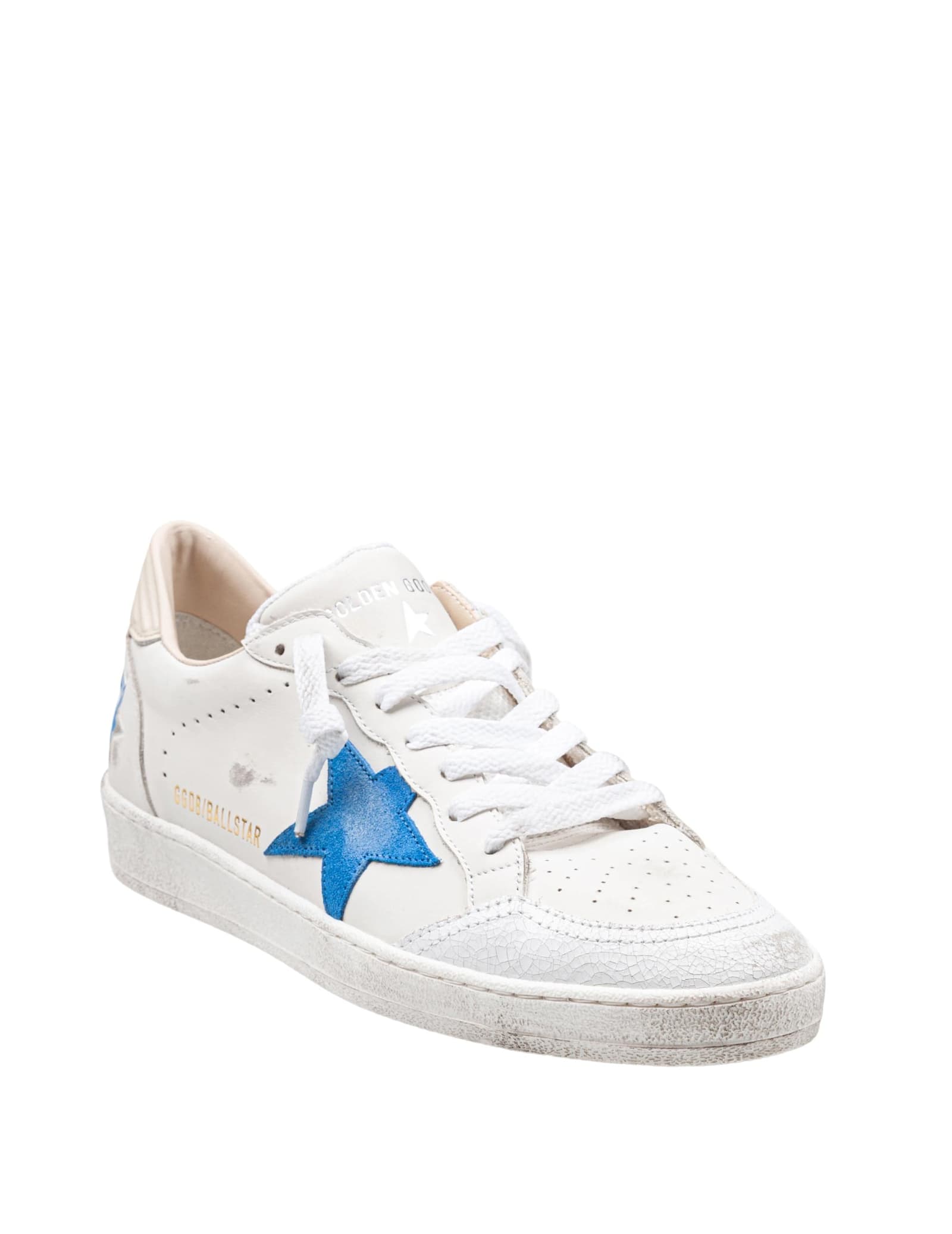Golden Goose Deluxe Brand Low-top White Leather Sneakers With Blue Star Accent In White/bluette