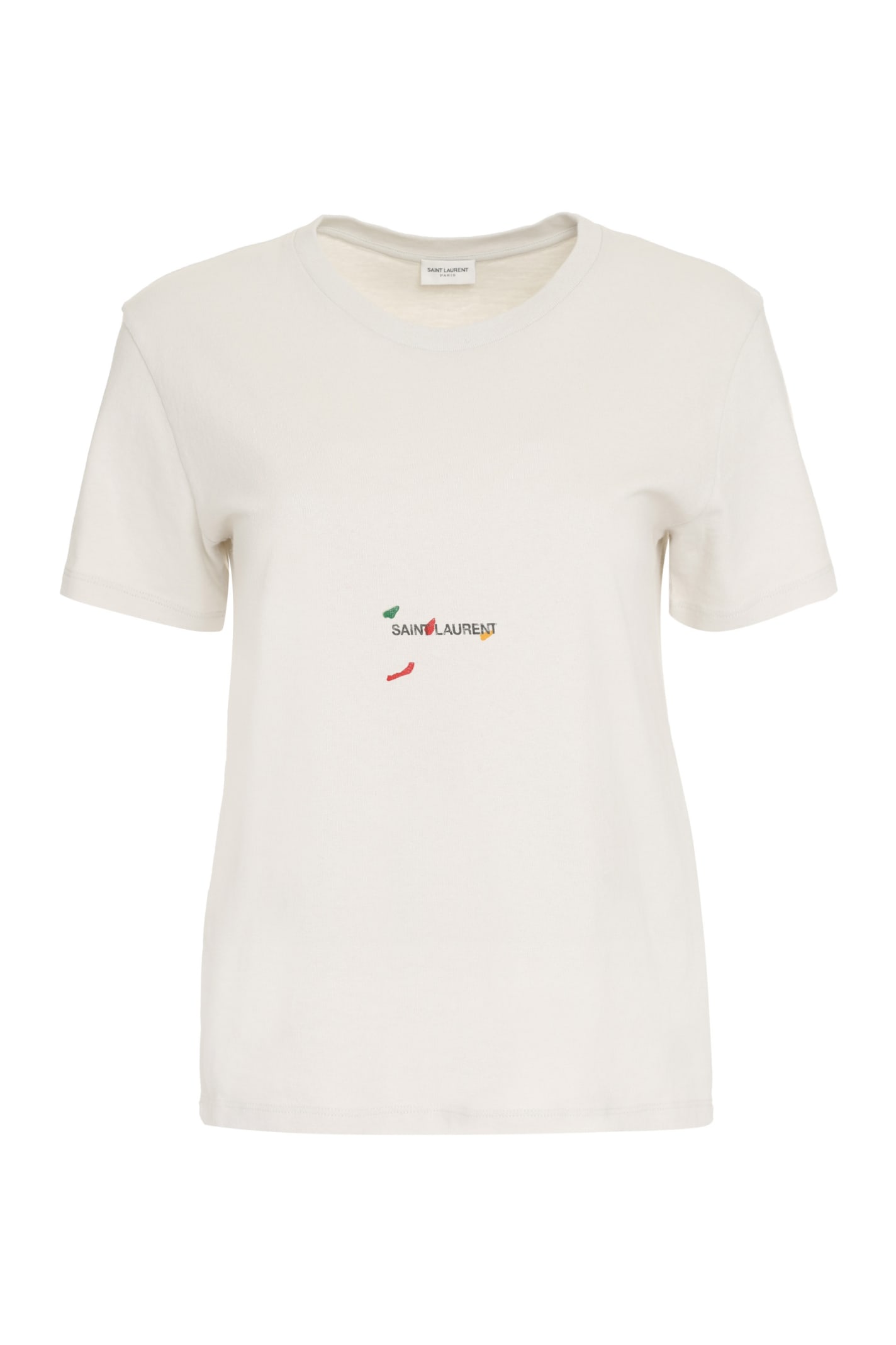 Saint Laurent Logo Cotton T-shirt In Bianco