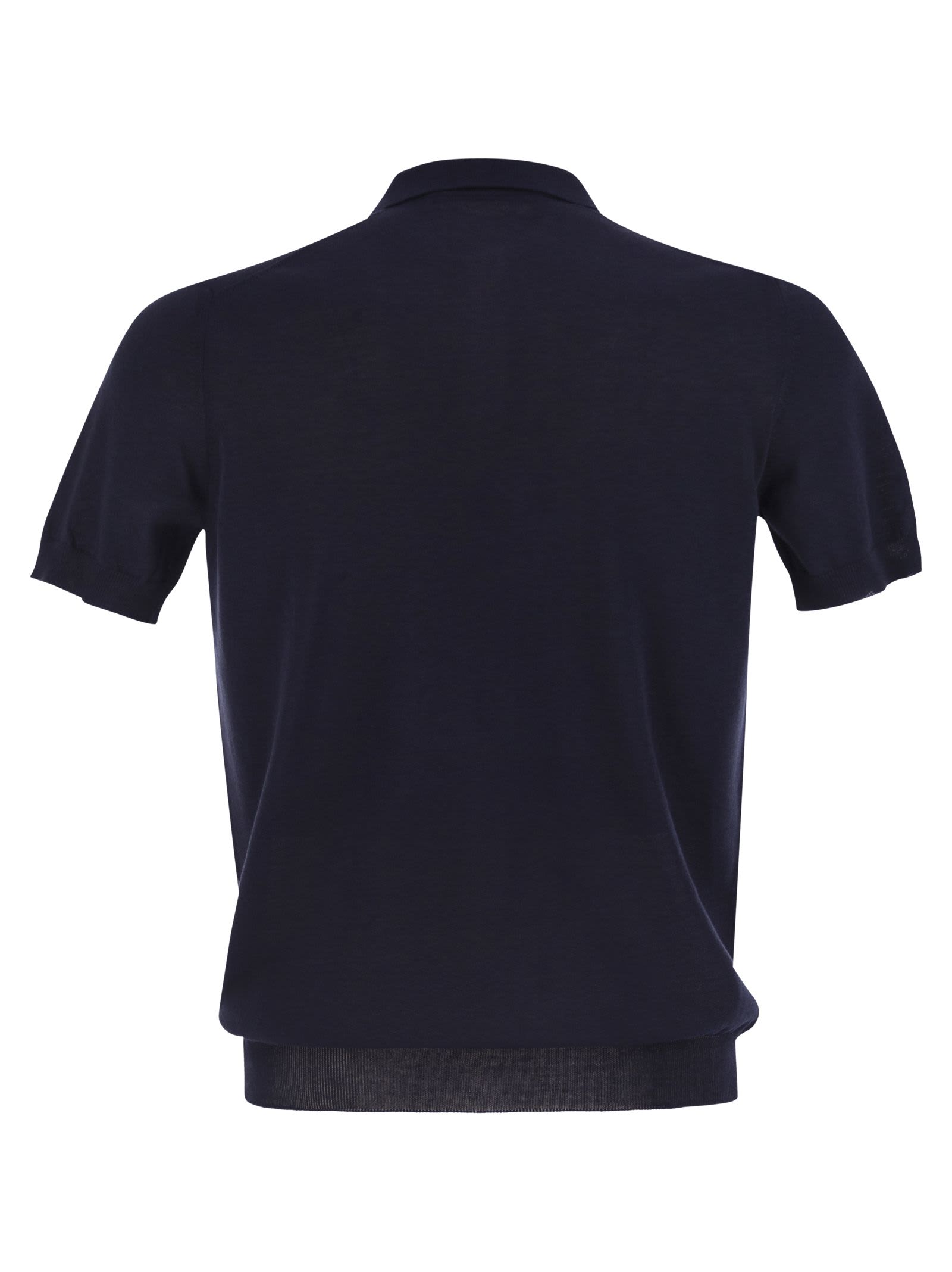 Tagliatore Blue Polo Shirt With Buttonless Collar And Ribbed Trims