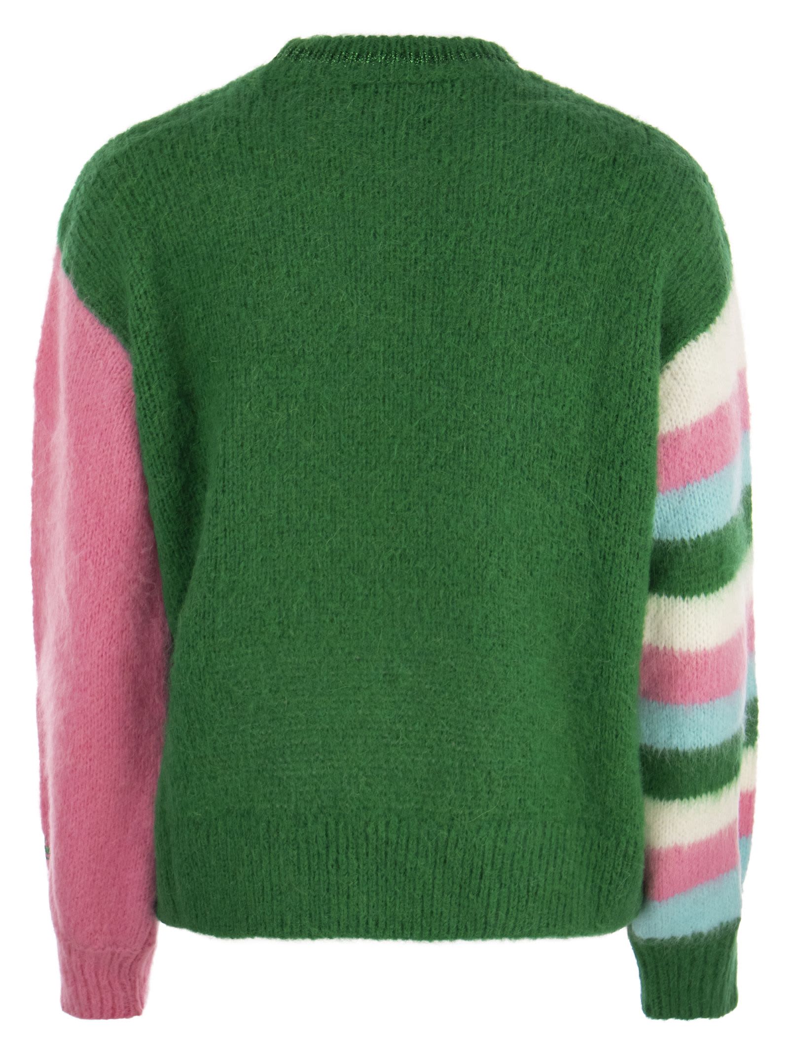Shop Mc2 Saint Barth Brushed Crew-neck Jumper With Lettering In Green