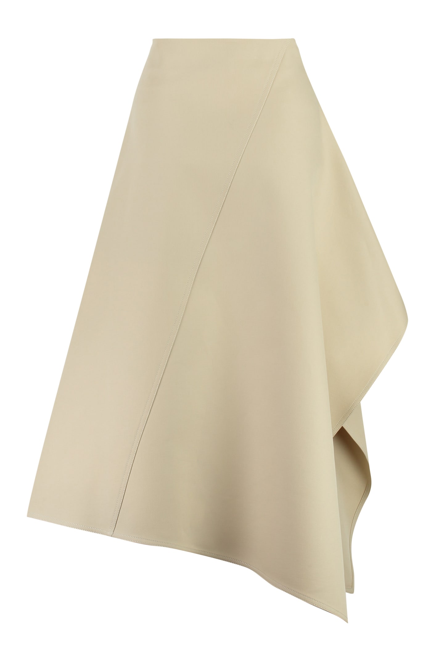 Shop Bottega Veneta Cotton Midi Skirt In Beige