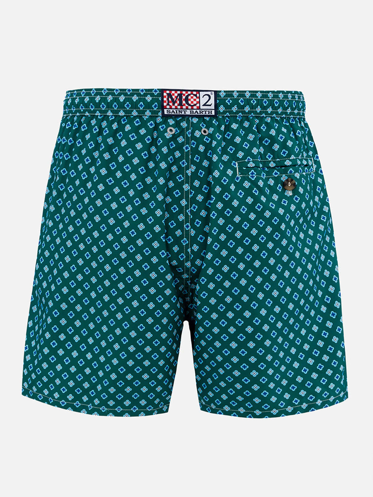 Mc2 Saint Barth Man Lightweight Fabric Swim-shorts Lighting Micro Fantasy With Tie Print In Green