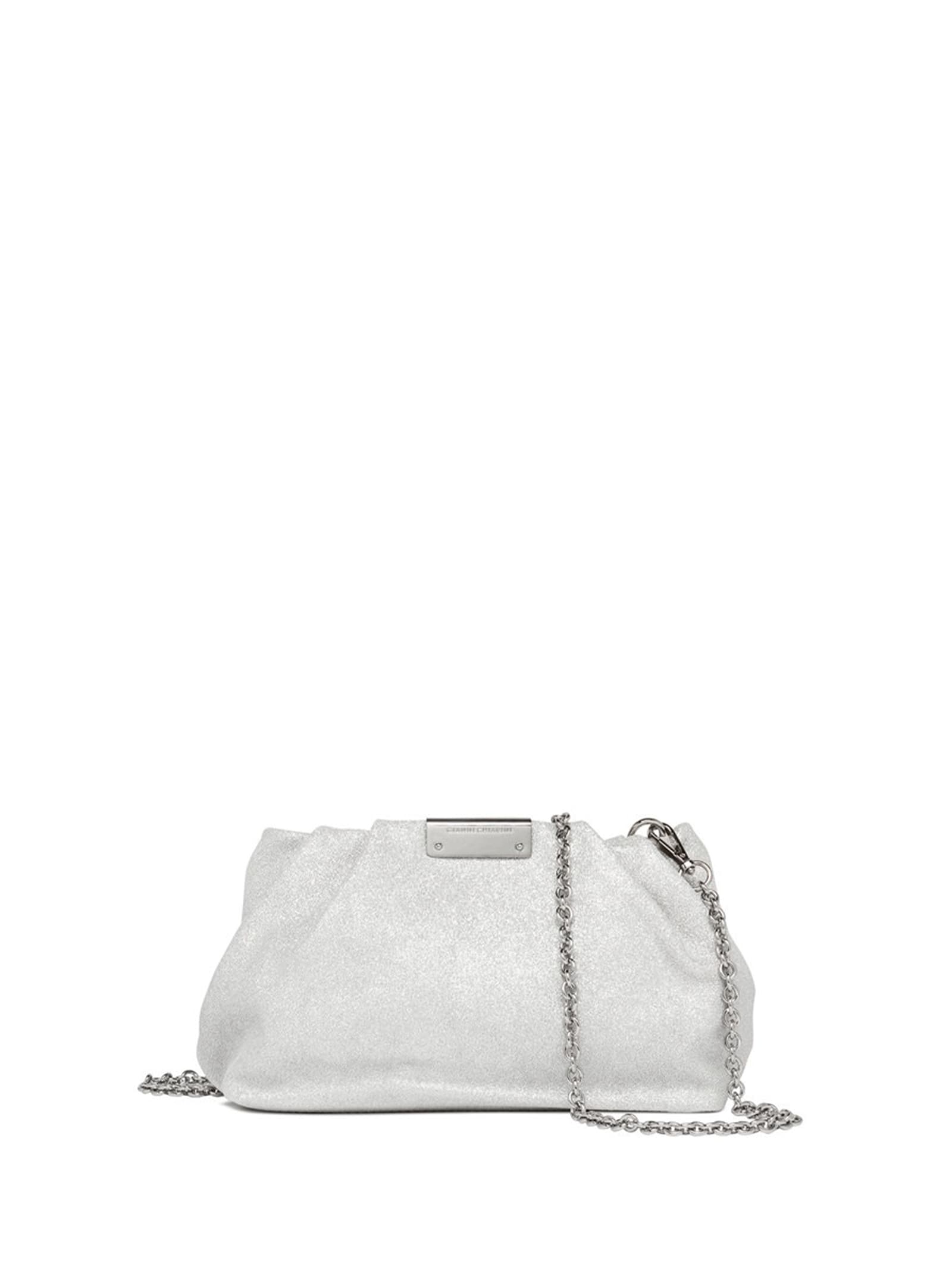 Shop Gianni Chiarini Silver Glitter Pearl Clutch Bag With Curled Effect