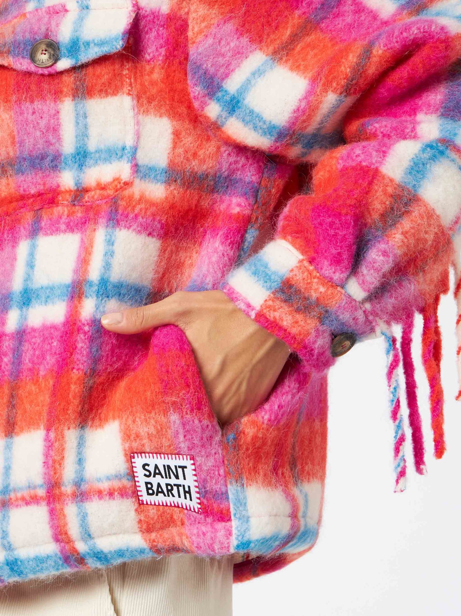 Mc2 Saint Barth Woman Overshirt Jacket With Fringes In Multicolor