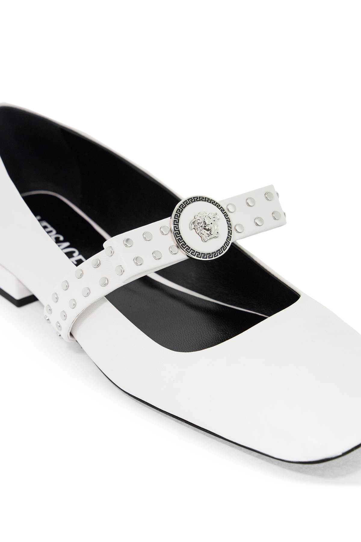 Shop Versace Gianni Ribbon Studded Baller In Optical White-palladium (white)