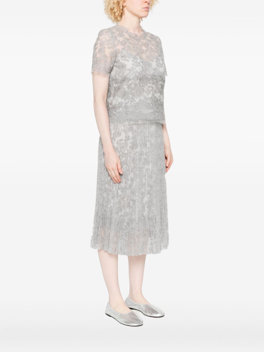 Ermanno Scervino Floral Lace Round Neck Sheer Top In Animal Print