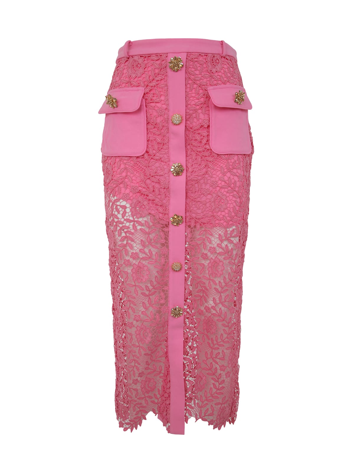 Self-portrait Lace Midi Skirt In Pink