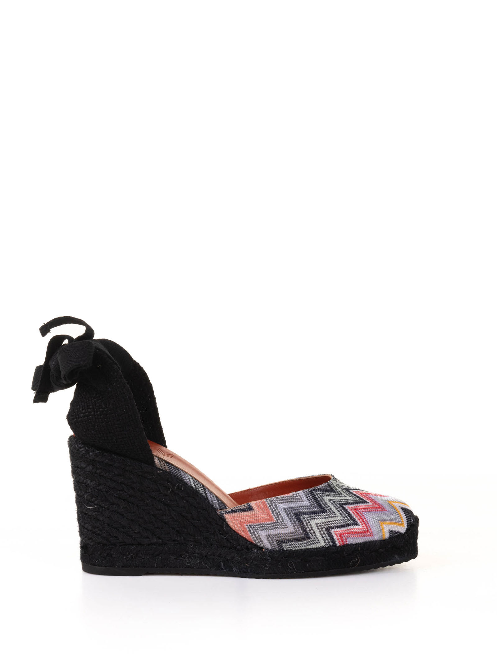 Espadrilles In Chevron Fabric With Wedge And Ankle Laces