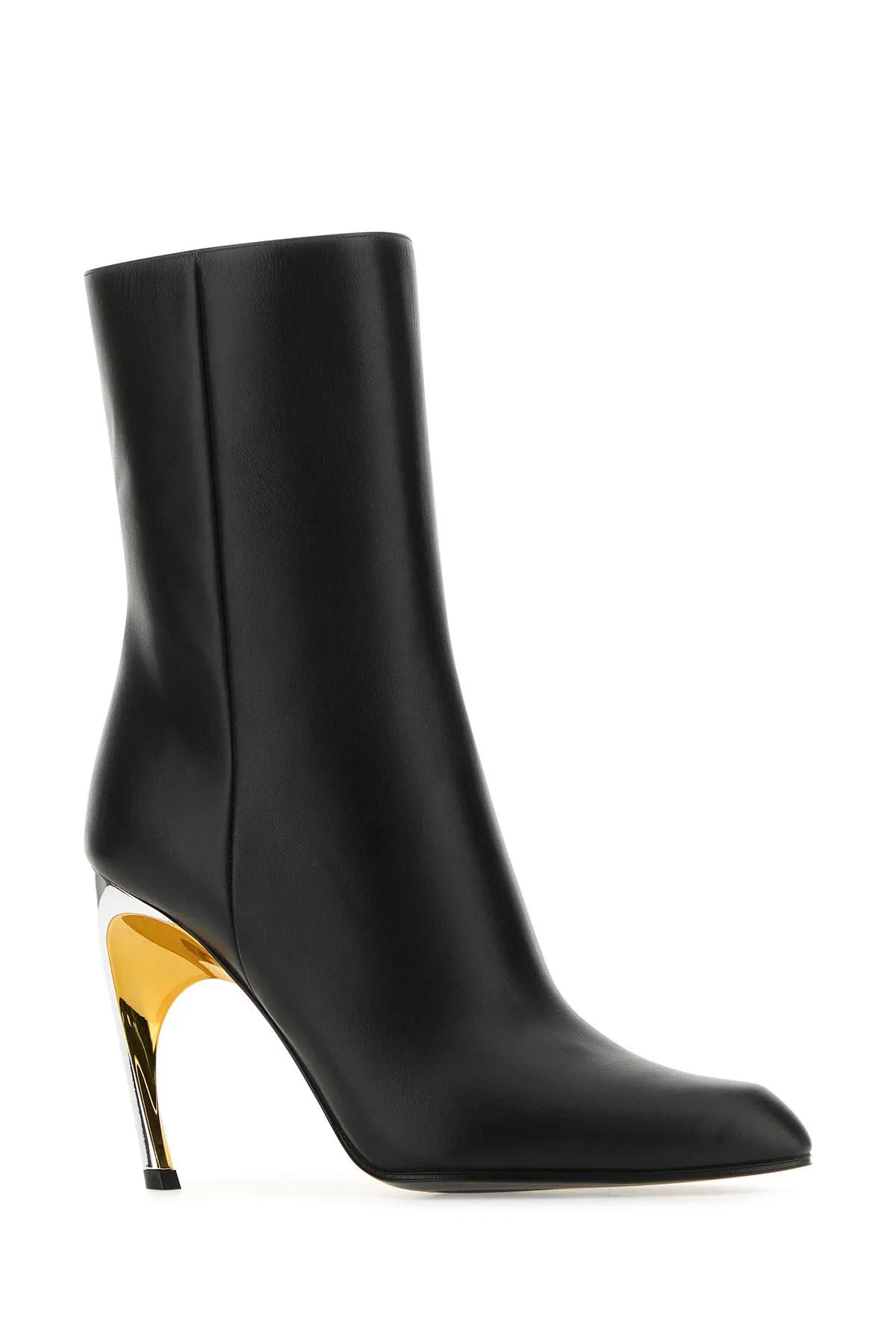 Shop Alexander Mcqueen Black Leather Armadillo Ankle Boots In Black/silver/gold