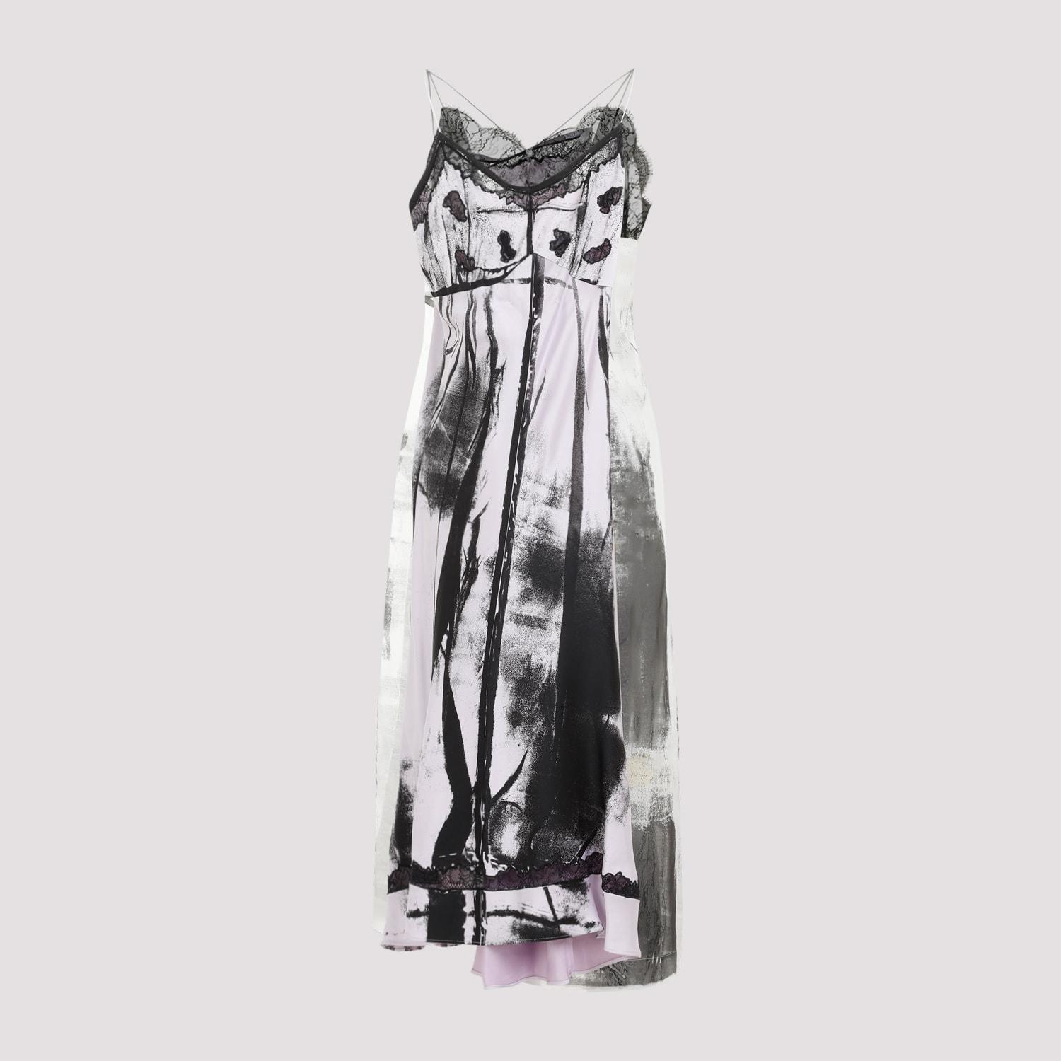 Shop Maison Margiela Silk Midi Dress In Lilac Pistacho