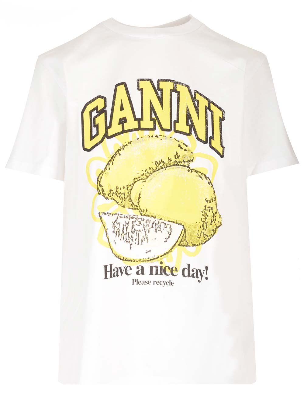 Shop Ganni Lemon Print T-shirt In White