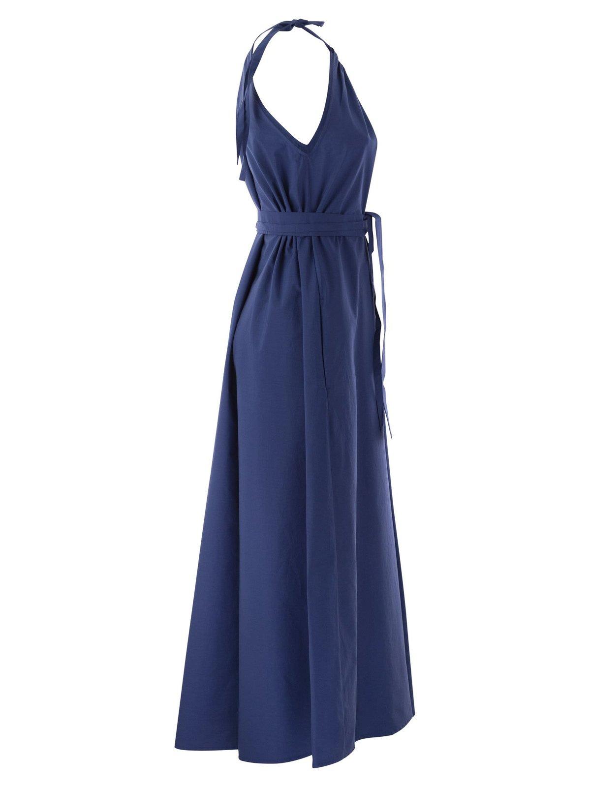 Shop Weekend Max Mara Belted Pleated Sleeveless Dress In Indaco