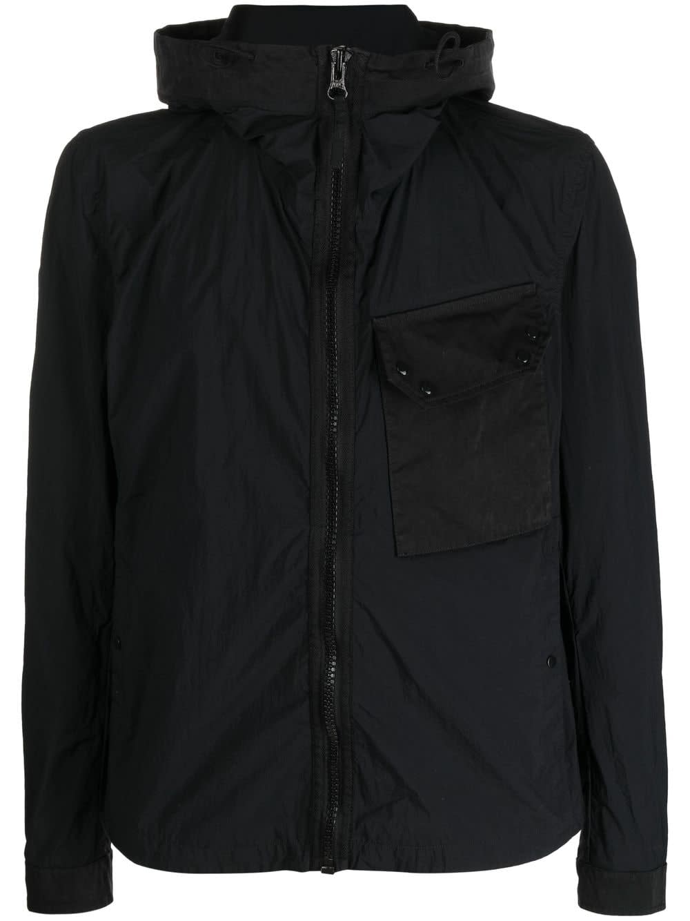 Hooded Zip-up Jacket In Black Technical Fabric Man