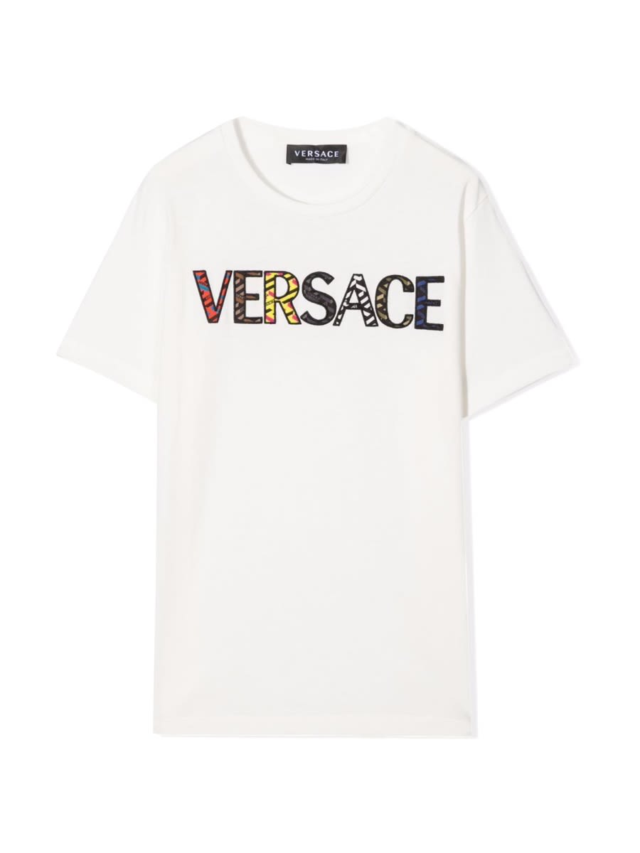 Versace Kids' T-shirt Jersey Monogram + St.  In White