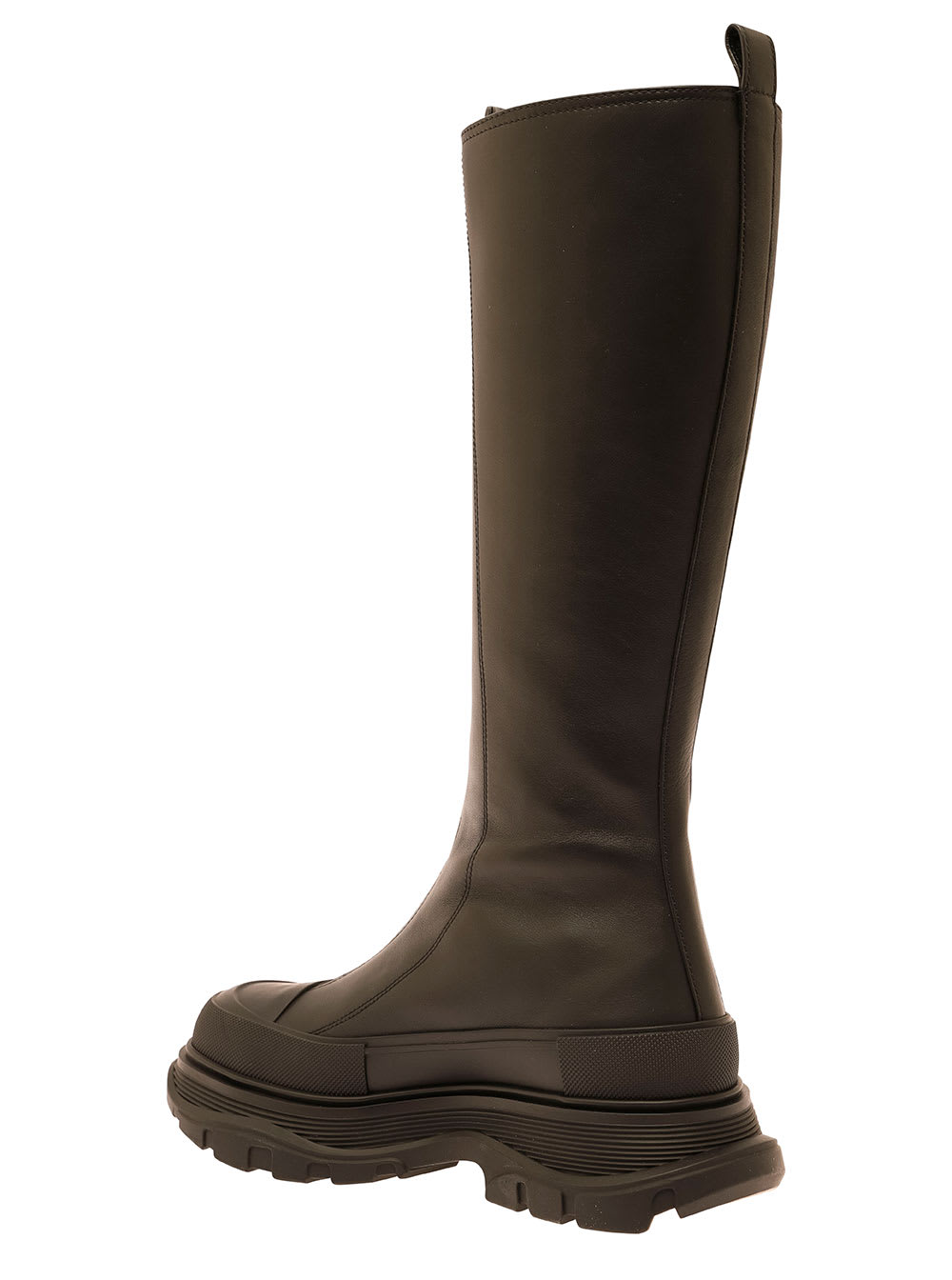 Shop Alexander Mcqueen Tread Slick Black Boots With Embossed Logo And Chunky Platform In Leather Woman
