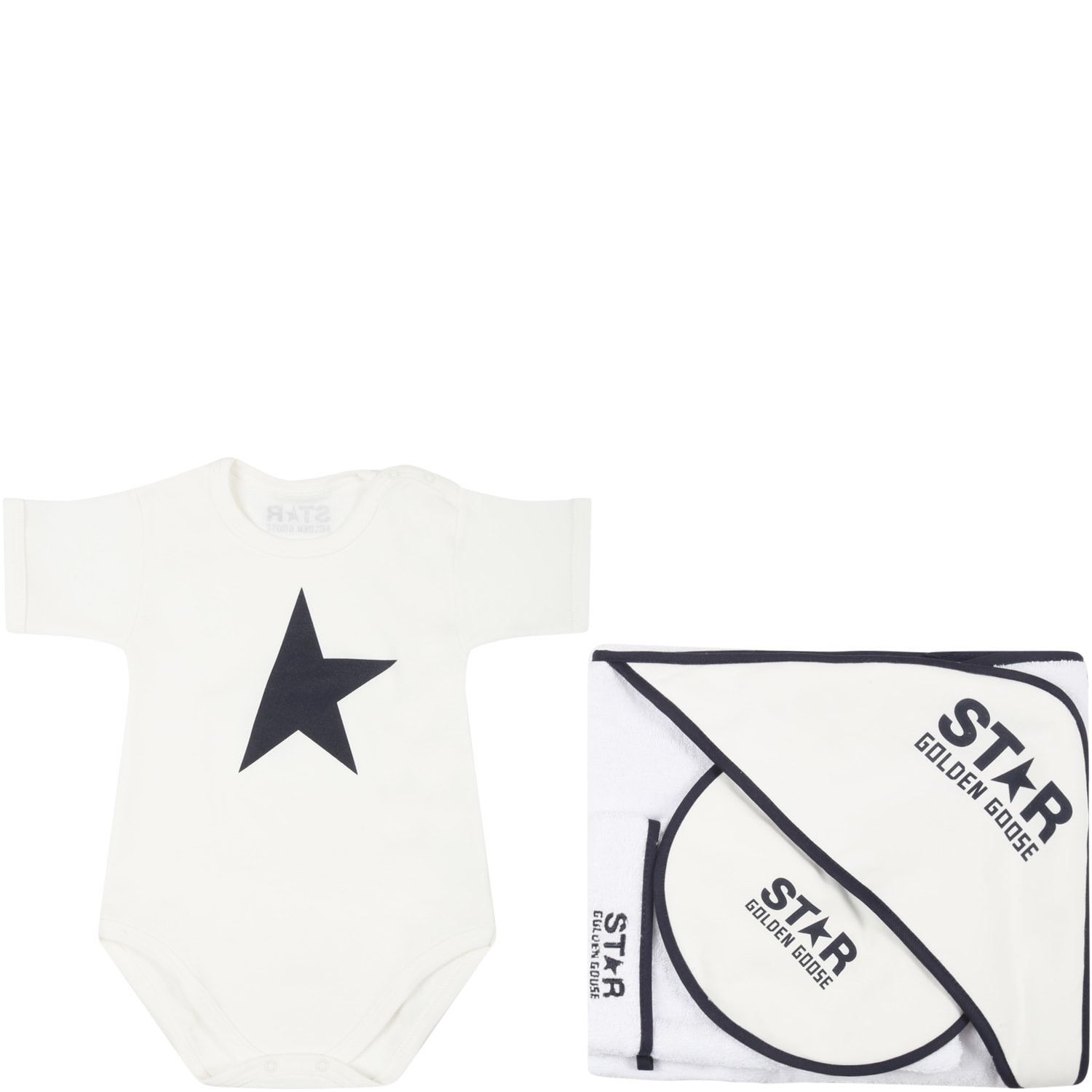 Golden Goose White Set For Baby Kids With Logo