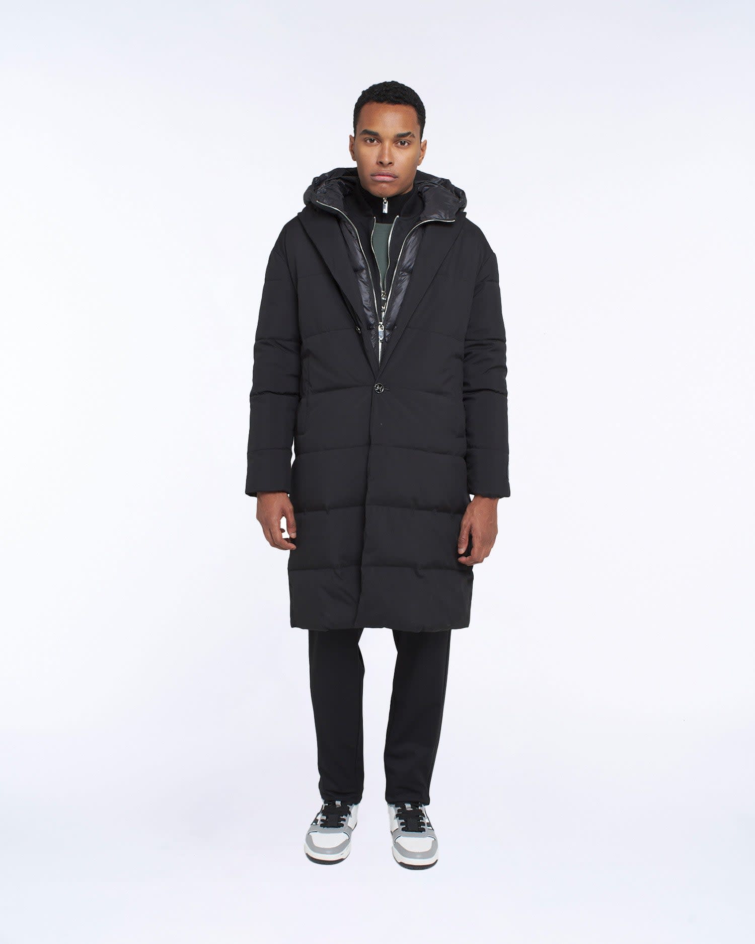 Shop John Richmond Long Down Jacket With Button In Nero