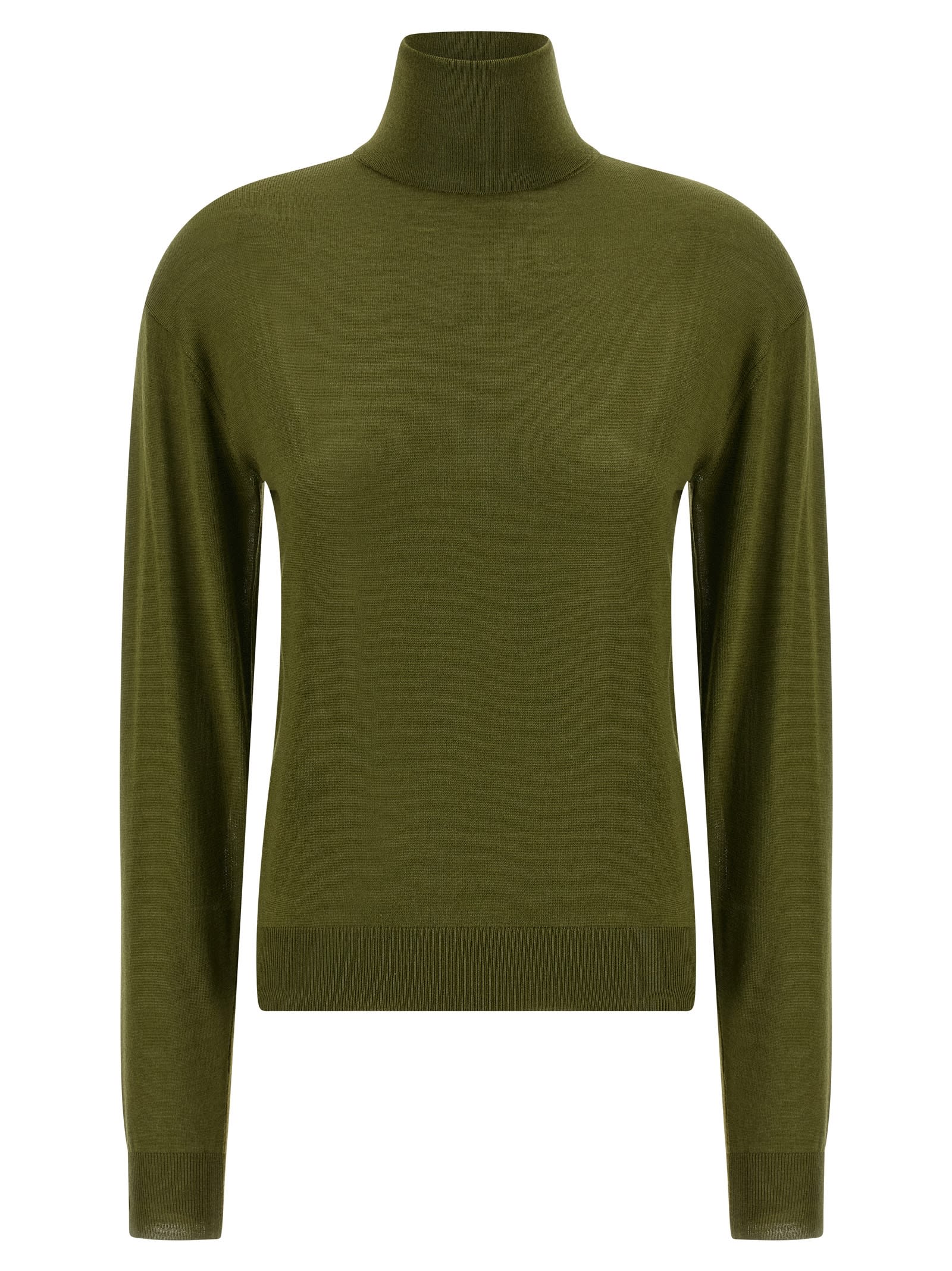 Saint Laurent Turtleneck Sweater With Long Sleeves And Ribbed Edges In Green