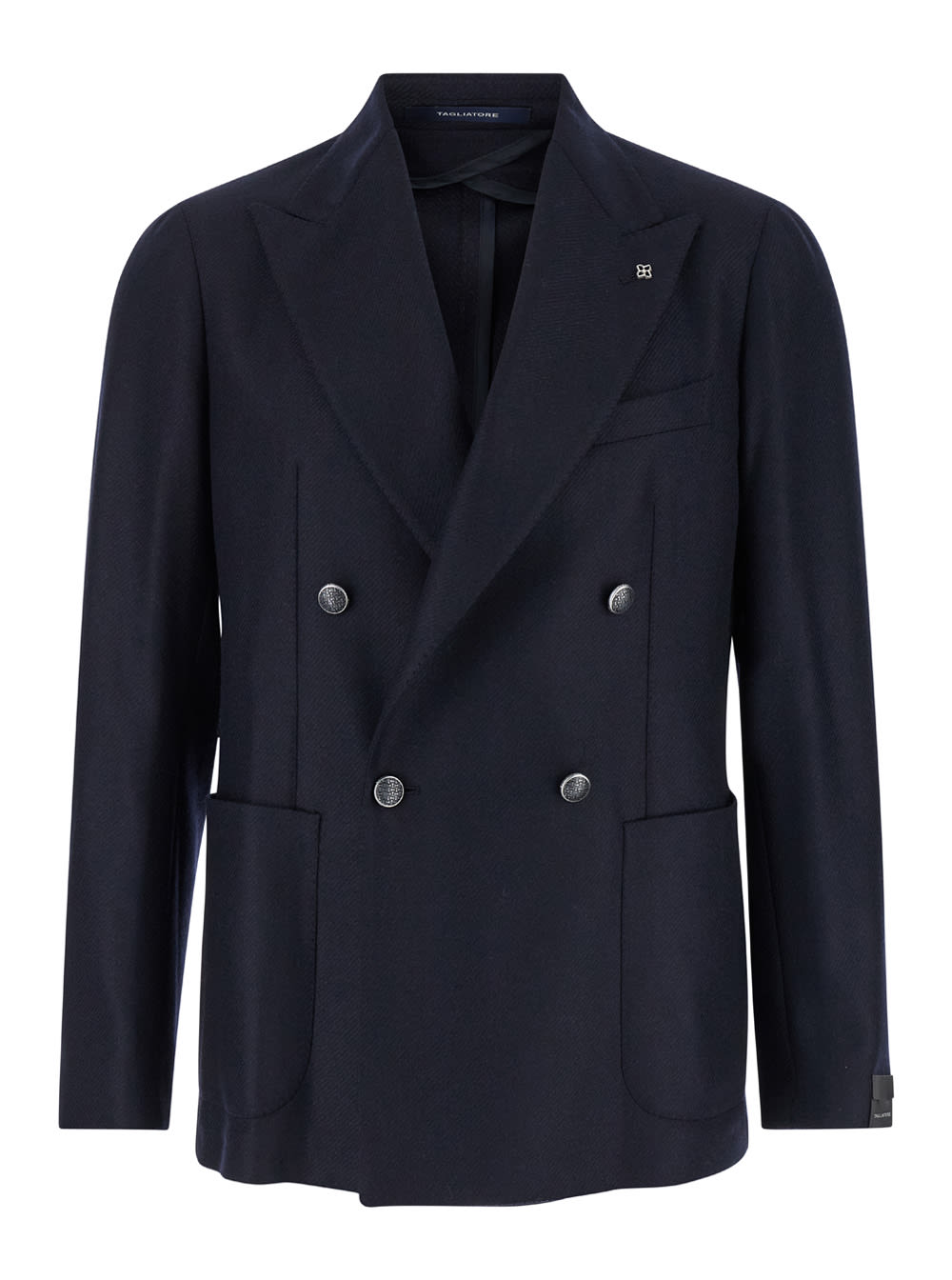 Shop Tagliatore Blue Double-breasted Jacket With Patch Pockets In Wool Blend Man