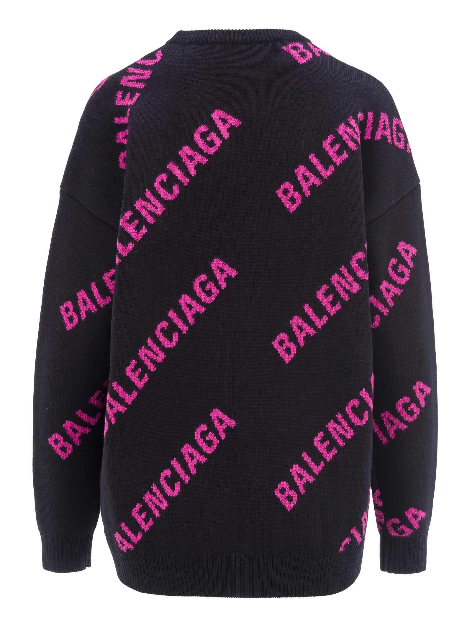 Balenciaga Balenciaga All Over Logo Sweater - BLACK FUCHSIA - 10985379 ...