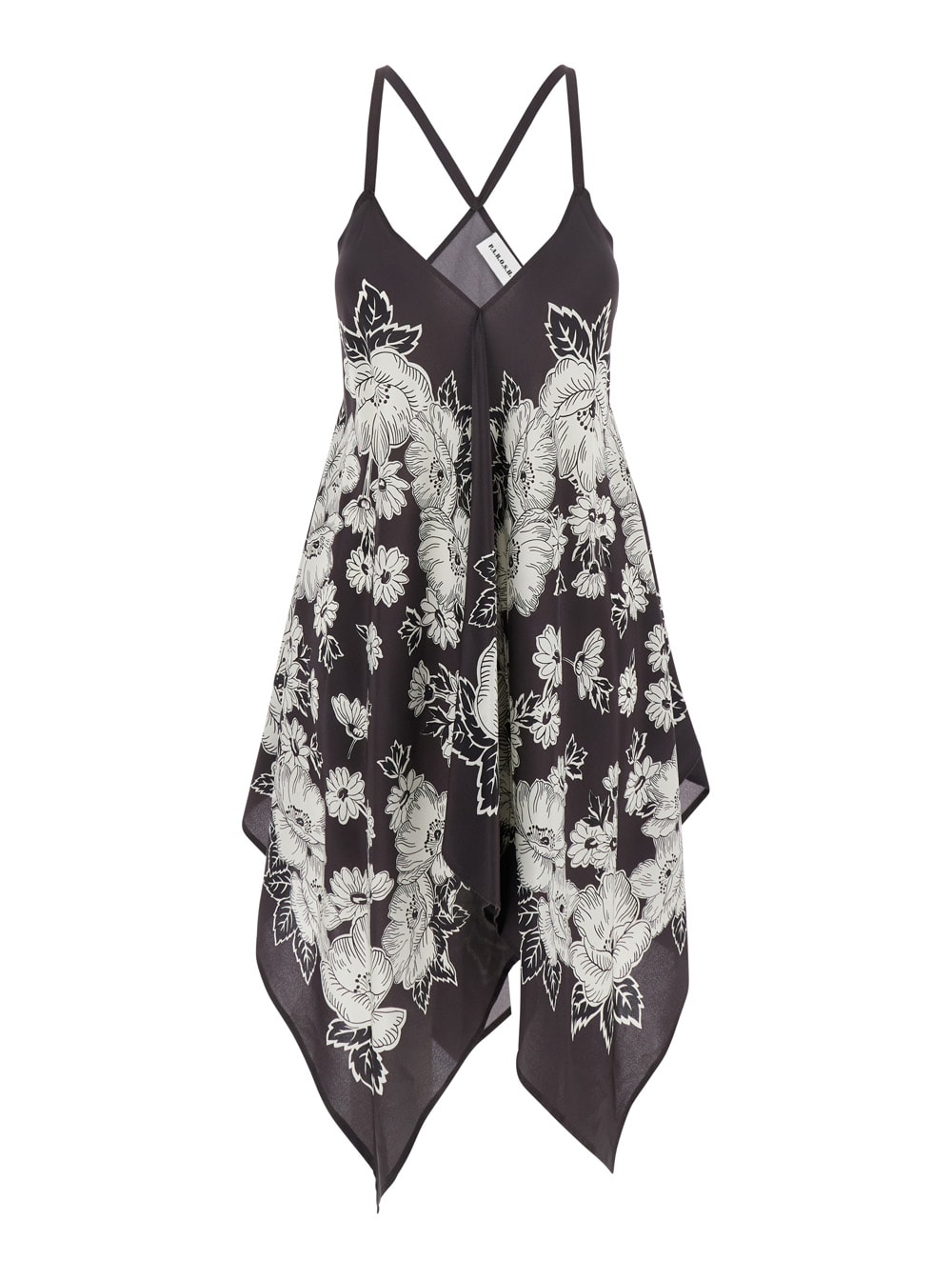 P.a.r.o.s.h White And Black Blouse With Thin Shoulder Straps And All-over Floral Motif In Silk Woman In Multicolor