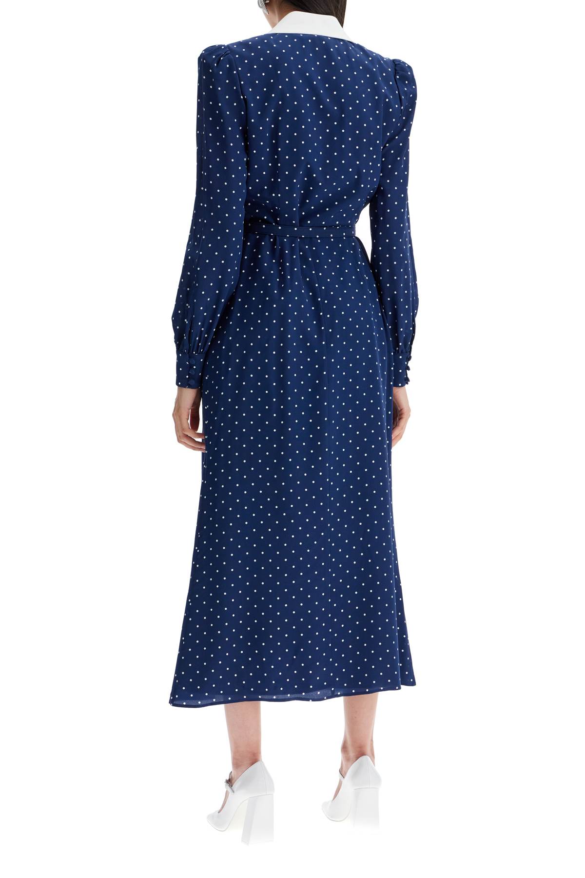 Shop Alessandra Rich Midi Dress With Mikado Collar In In Navy Blue-white (blue)