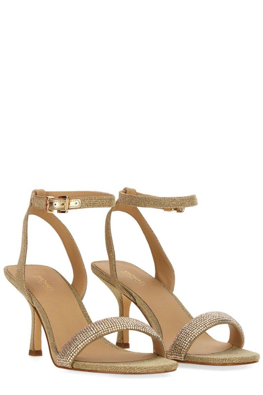 Shop Michael Michael Kors Carrie Rhinestoned Embellished Sandals In Pale Gold