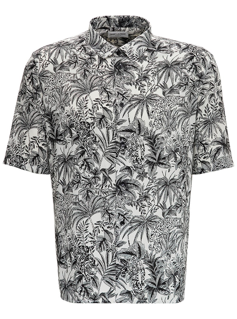 Saint Laurent Floral Viscose Shirt With Jungle Cat Print