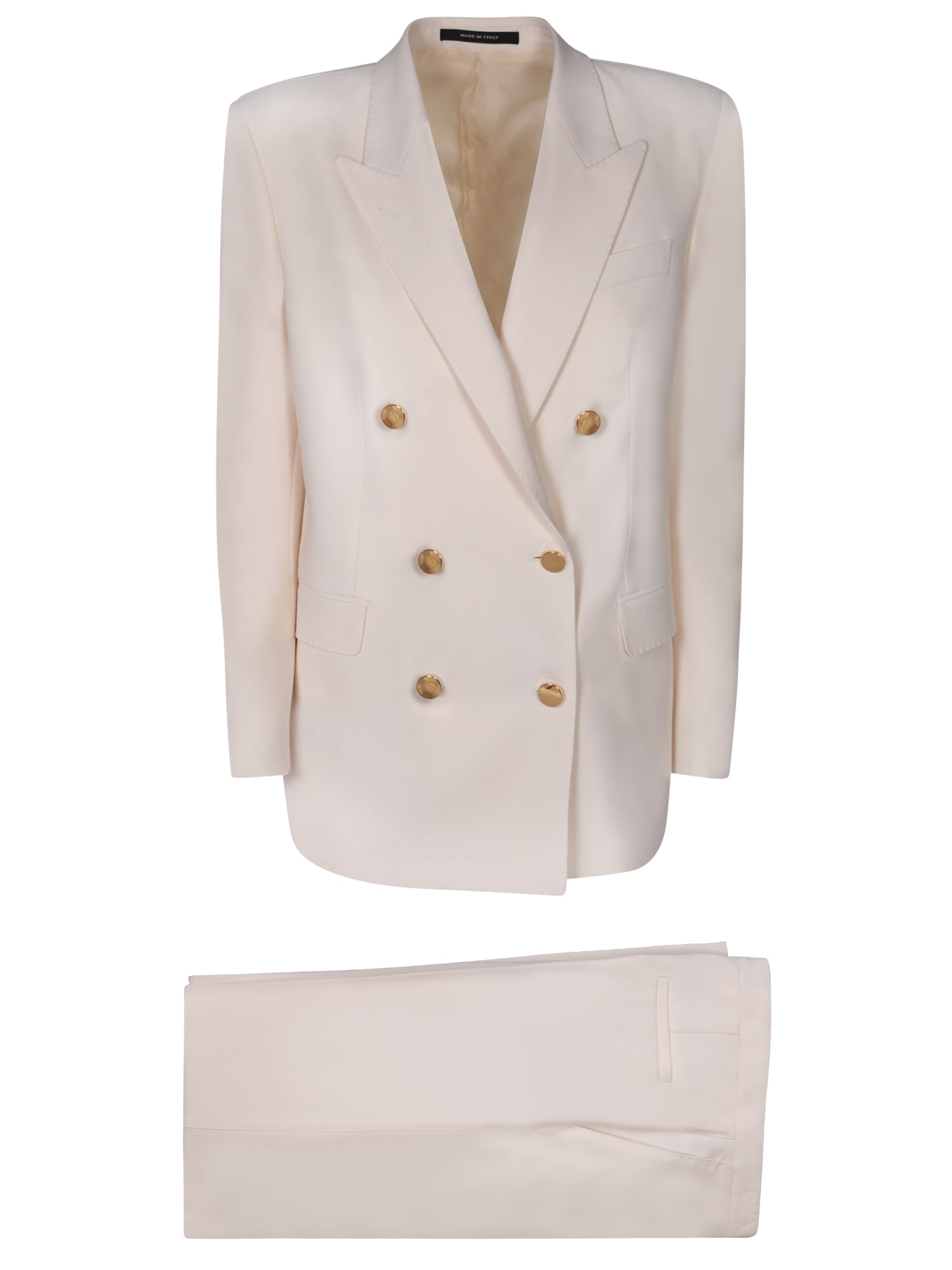 Shop Tagliatore Double-breasted Cream Suit In White