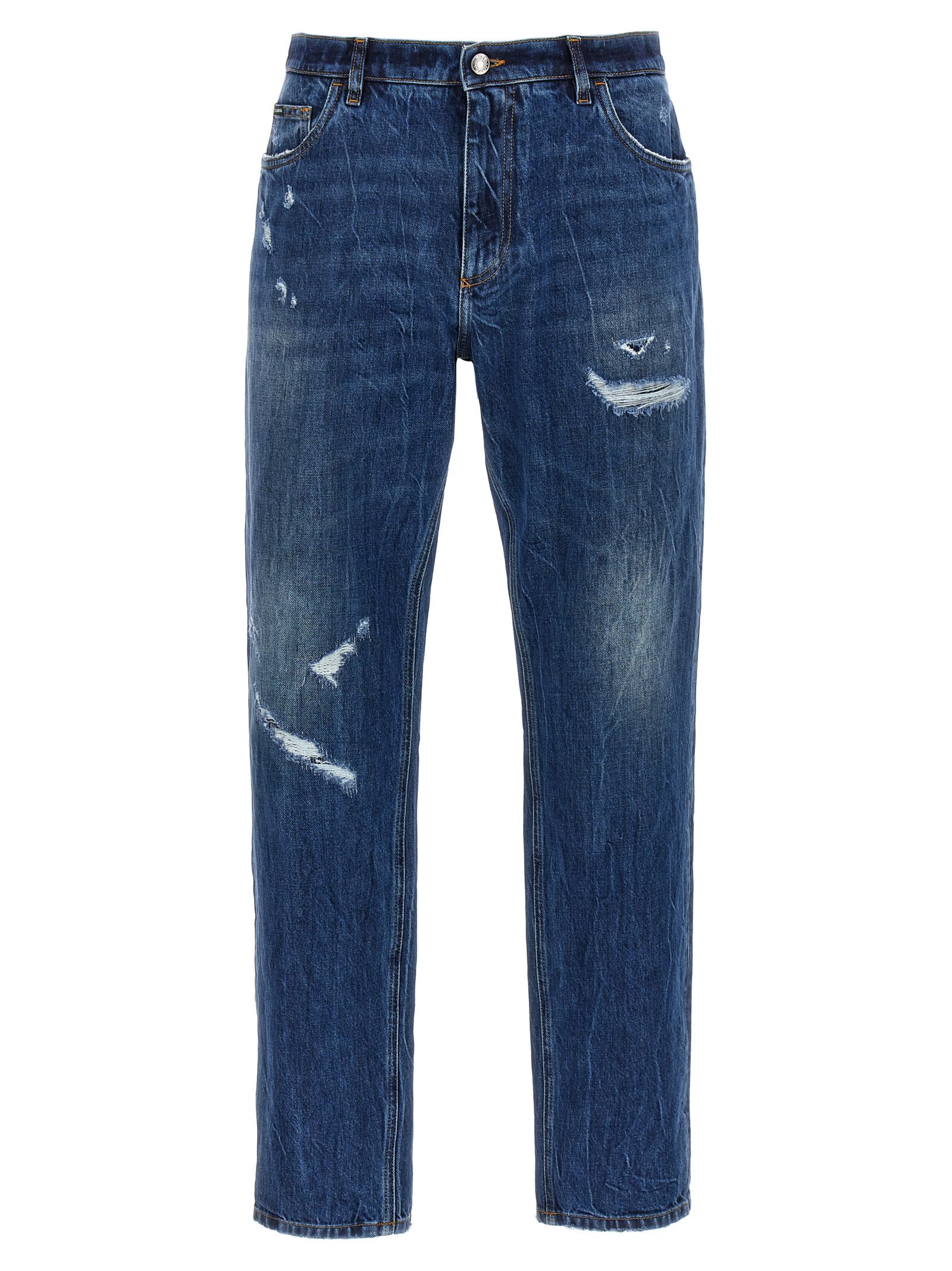 Shop Dolce & Gabbana Logo Embroidery Jeans In Blue