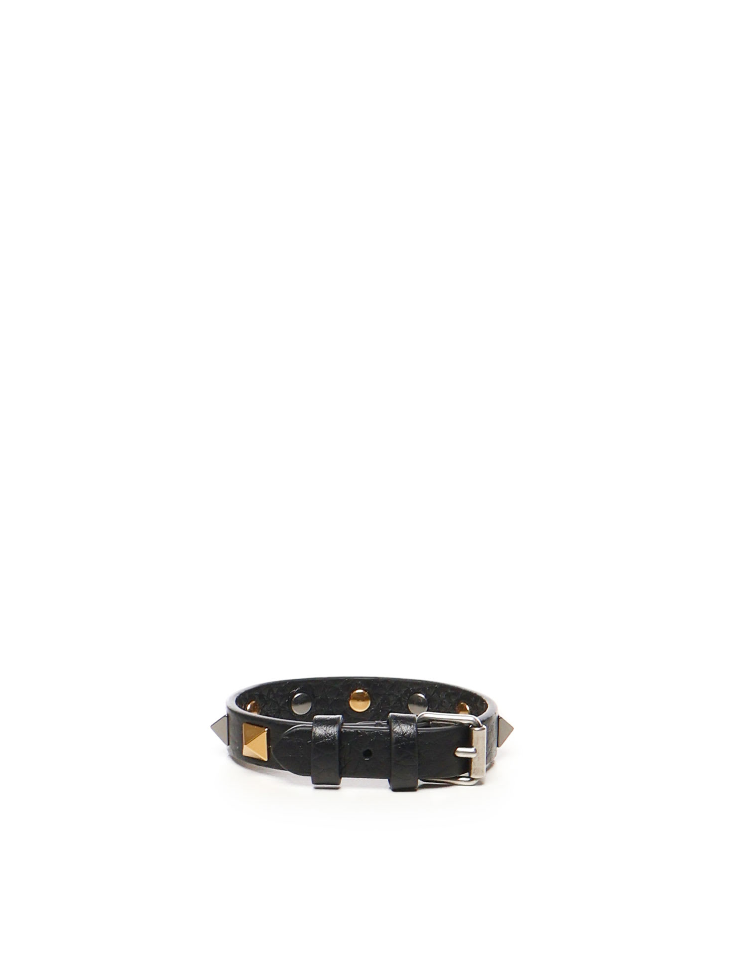 Valentino Stud Embellished Leather Bracelet In Black