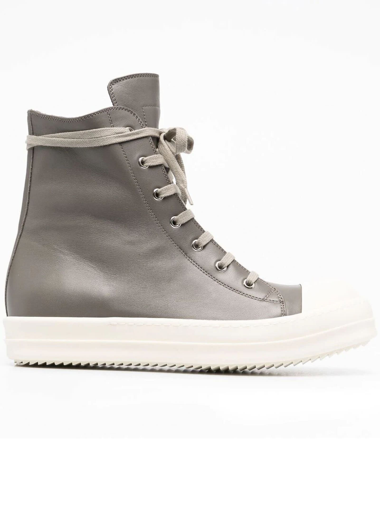 RICK OWENS GREY LEATHER HI-TOP trainers,11872398