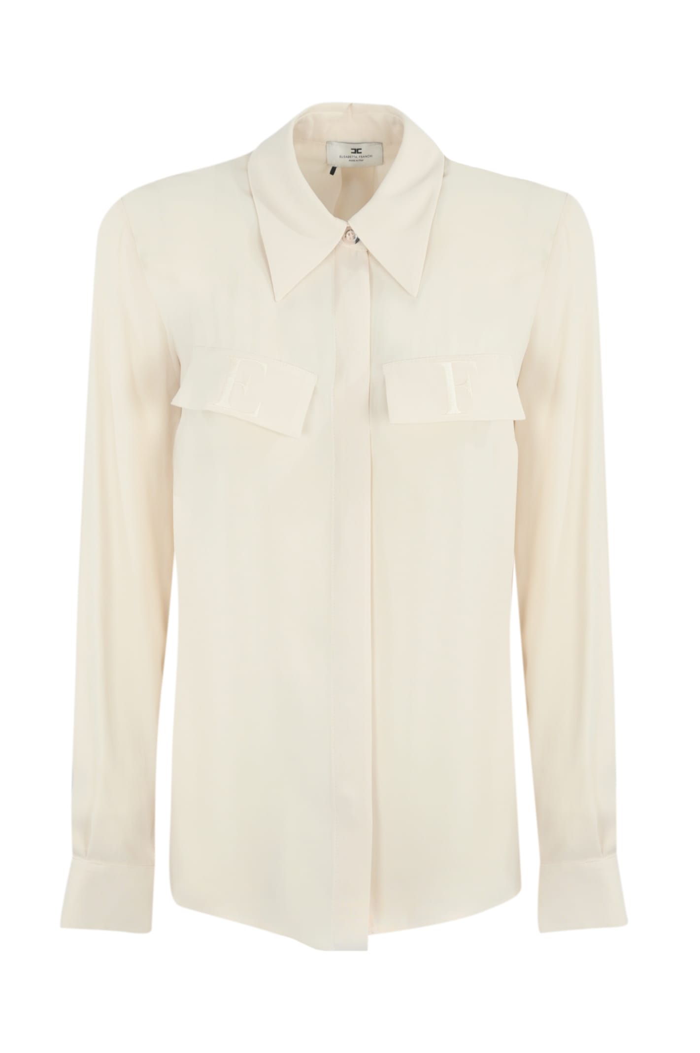 Shop Elisabetta Franchi Georgette Shirt With Embroidered Flaps In Lattice