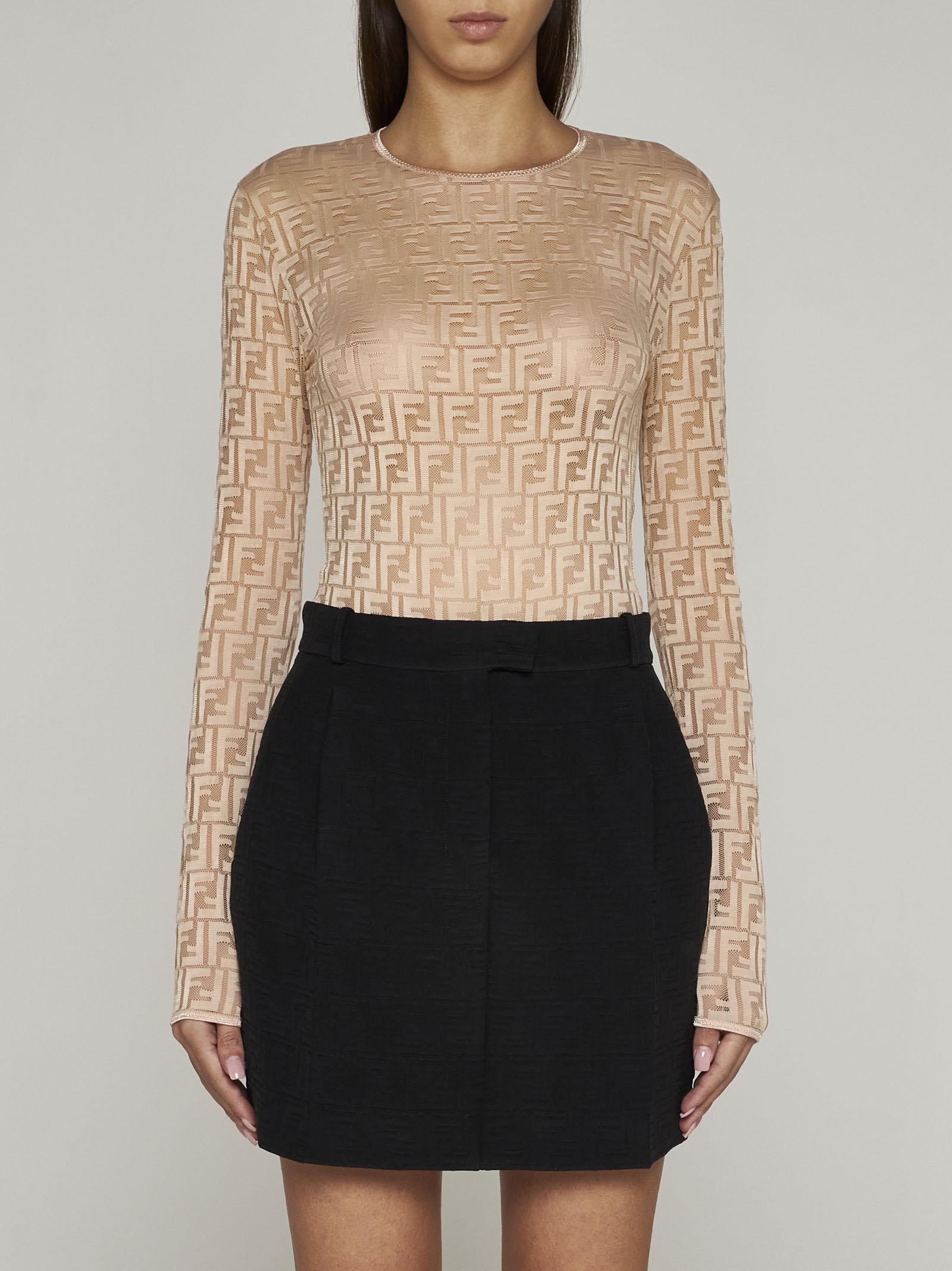 Shop Fendi Ff Jacquard Mini Skirt In Black