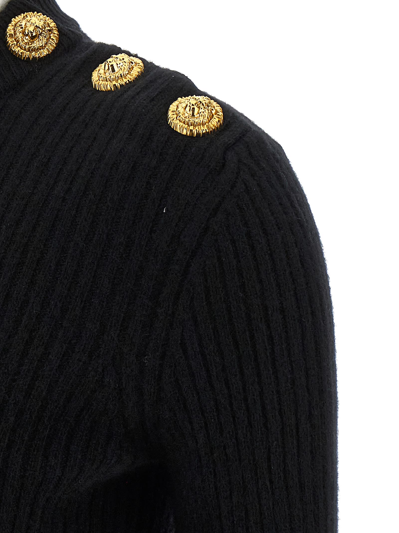 Balmain Eco-cashmere Button Sweater Sweaters And Cardigans Black In Black