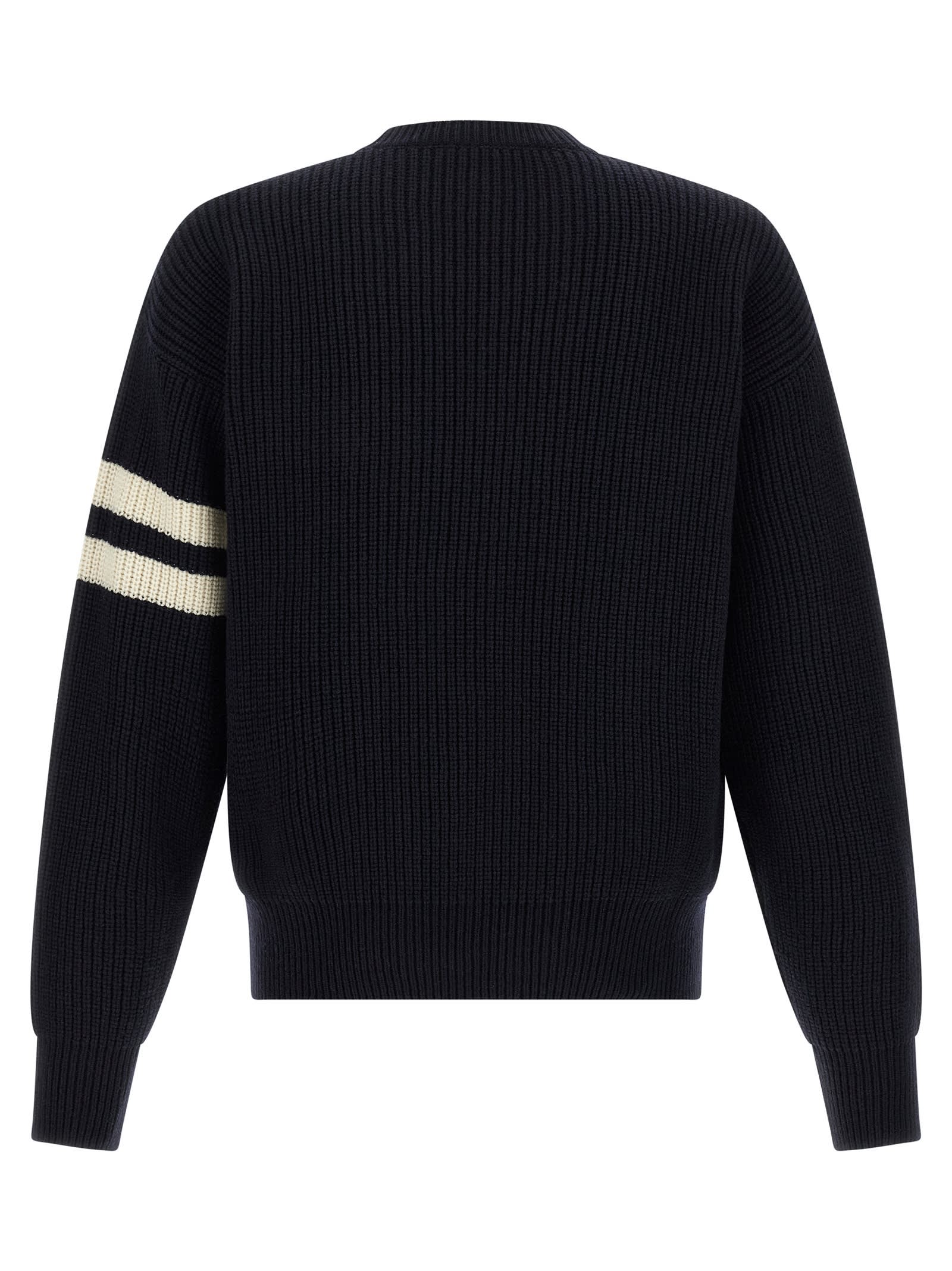 Dsquared2 Crew Neck Denim Pocket Sweater With Striped Sleeves In Brown