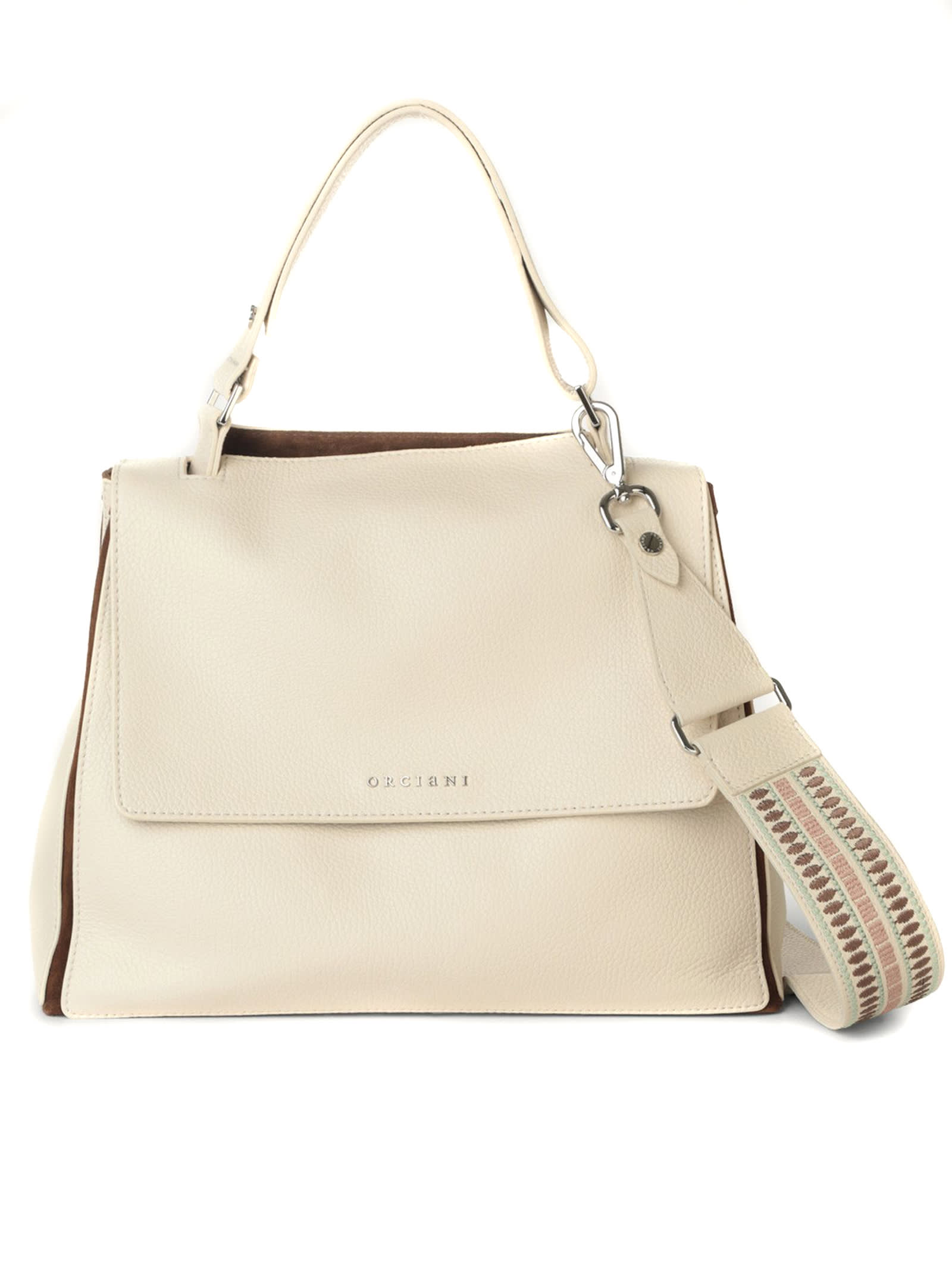 Orciani Cream Grained Leather Shoulder Bag