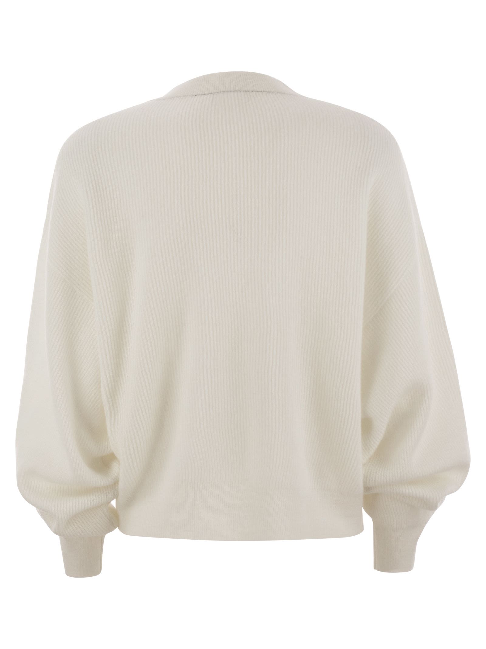 Brunello Cucinelli Alpaca And Cotton Rib Sweater With Moniline In White